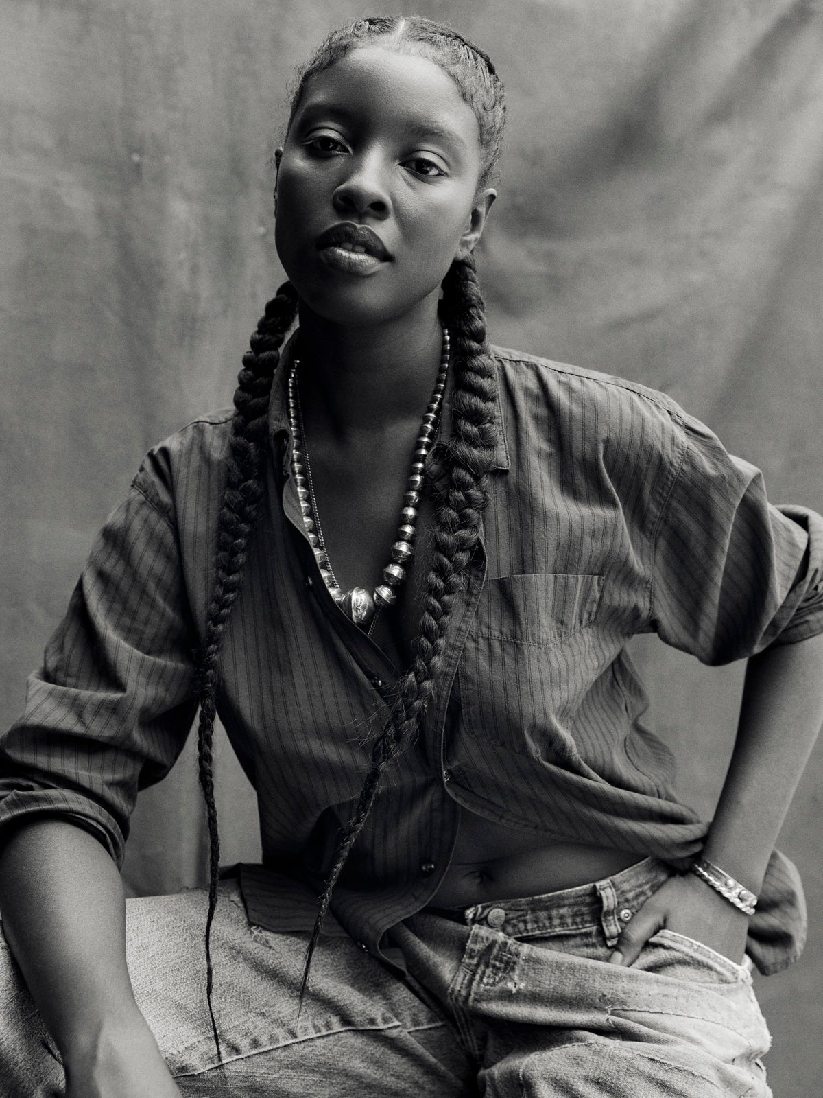 clyde brown striped cotton button up