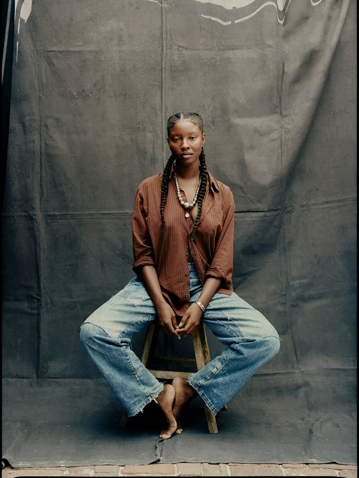 clyde brown striped cotton button up