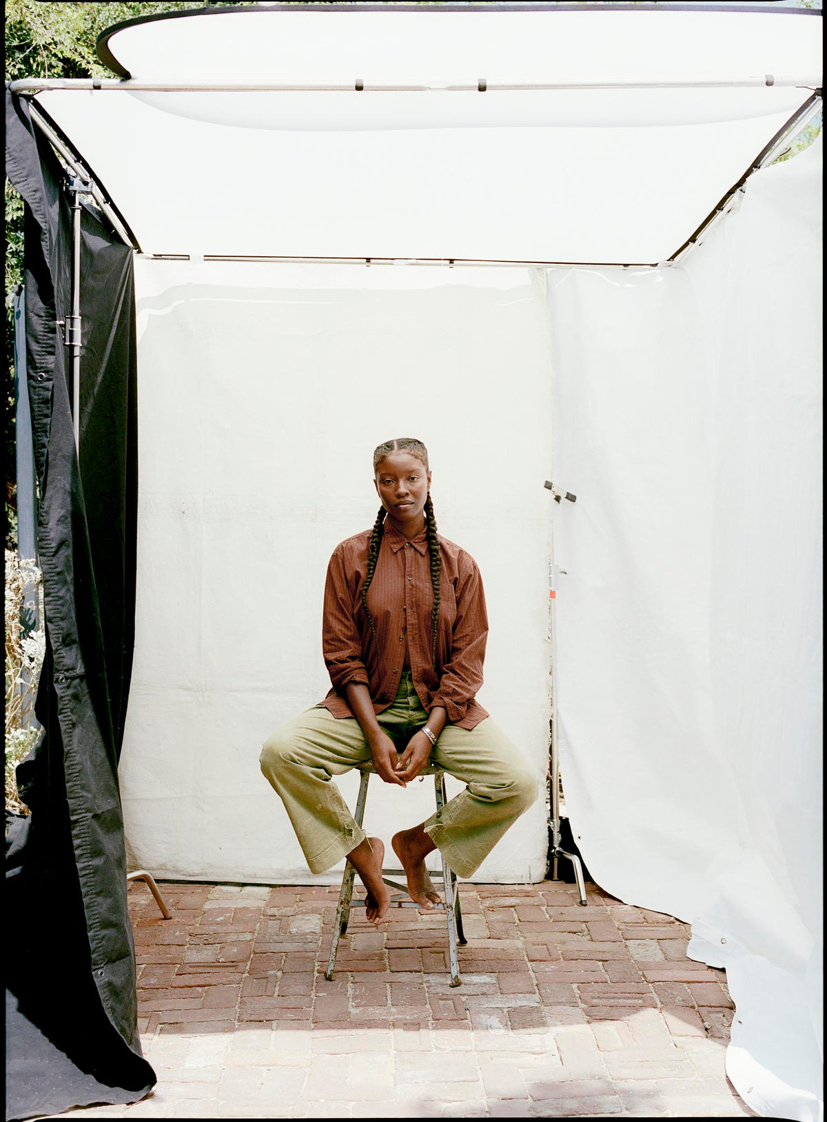 clyde brown striped cotton button up