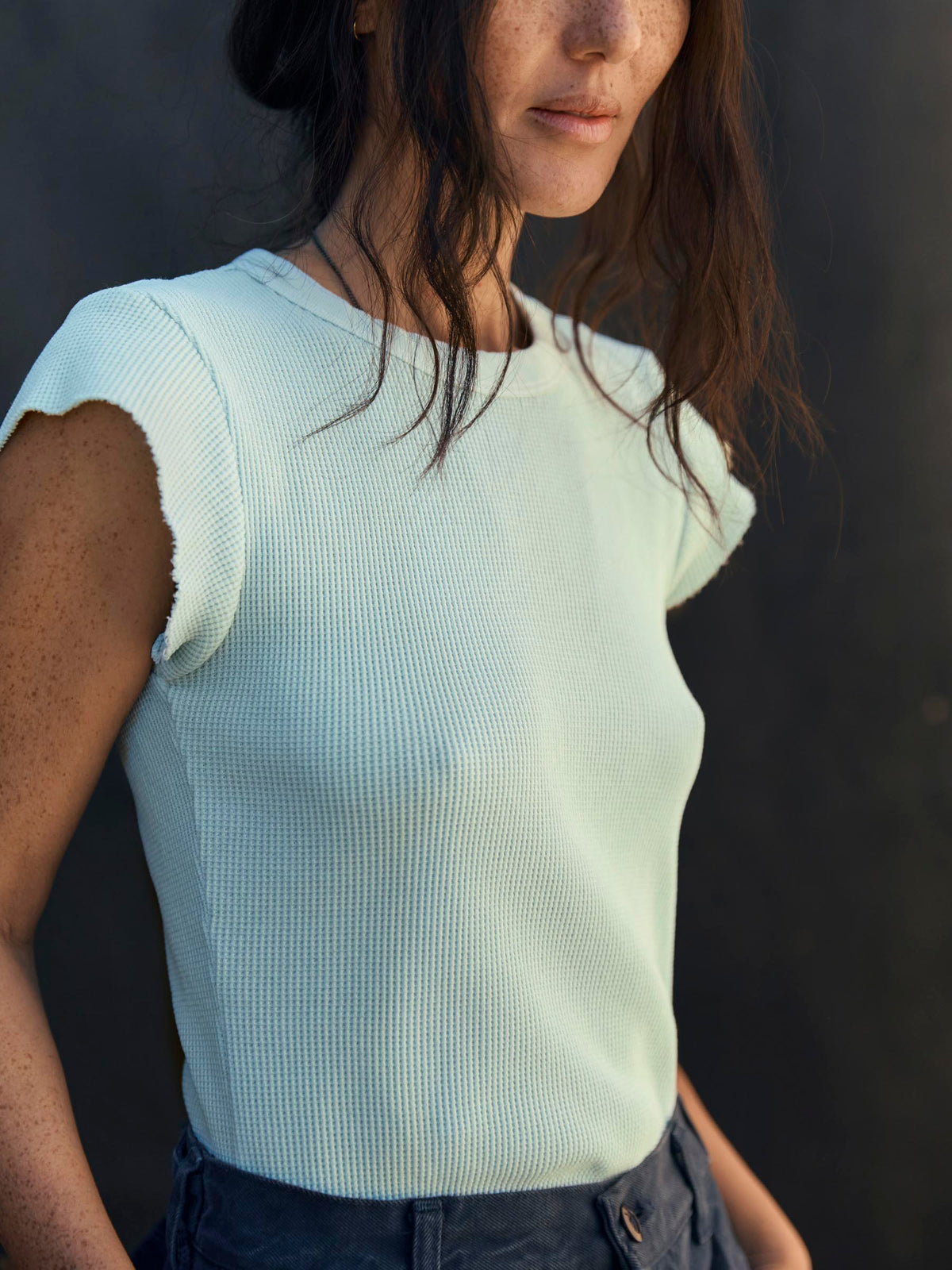 cut sleeve thermal in sky blue