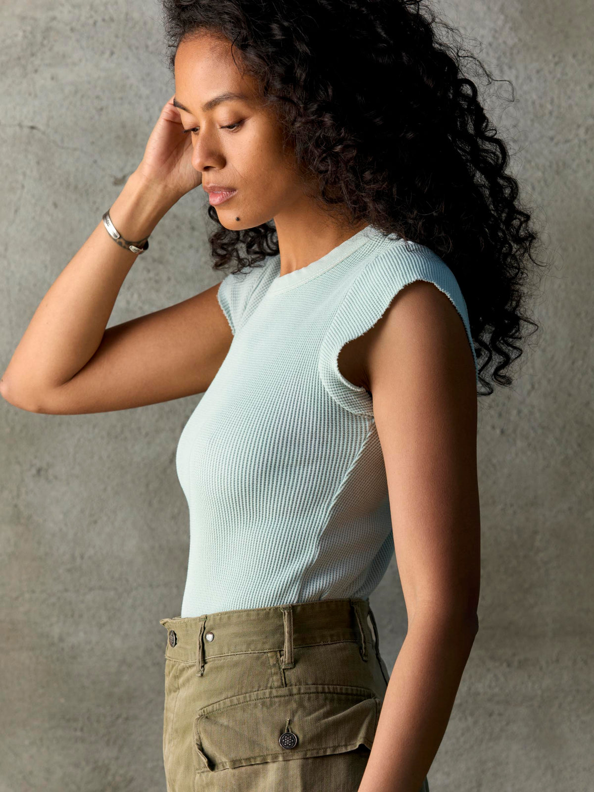 cut sleeve thermal in sky blue