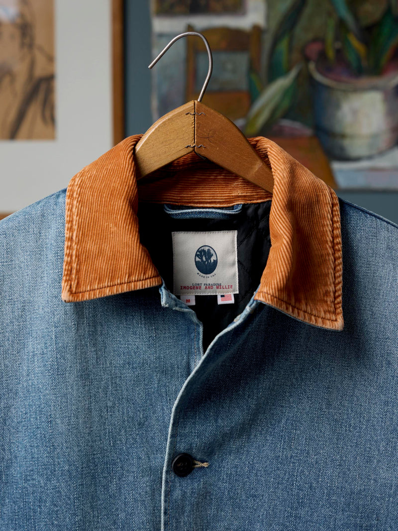 quilt lined washed denim chore coat - Model