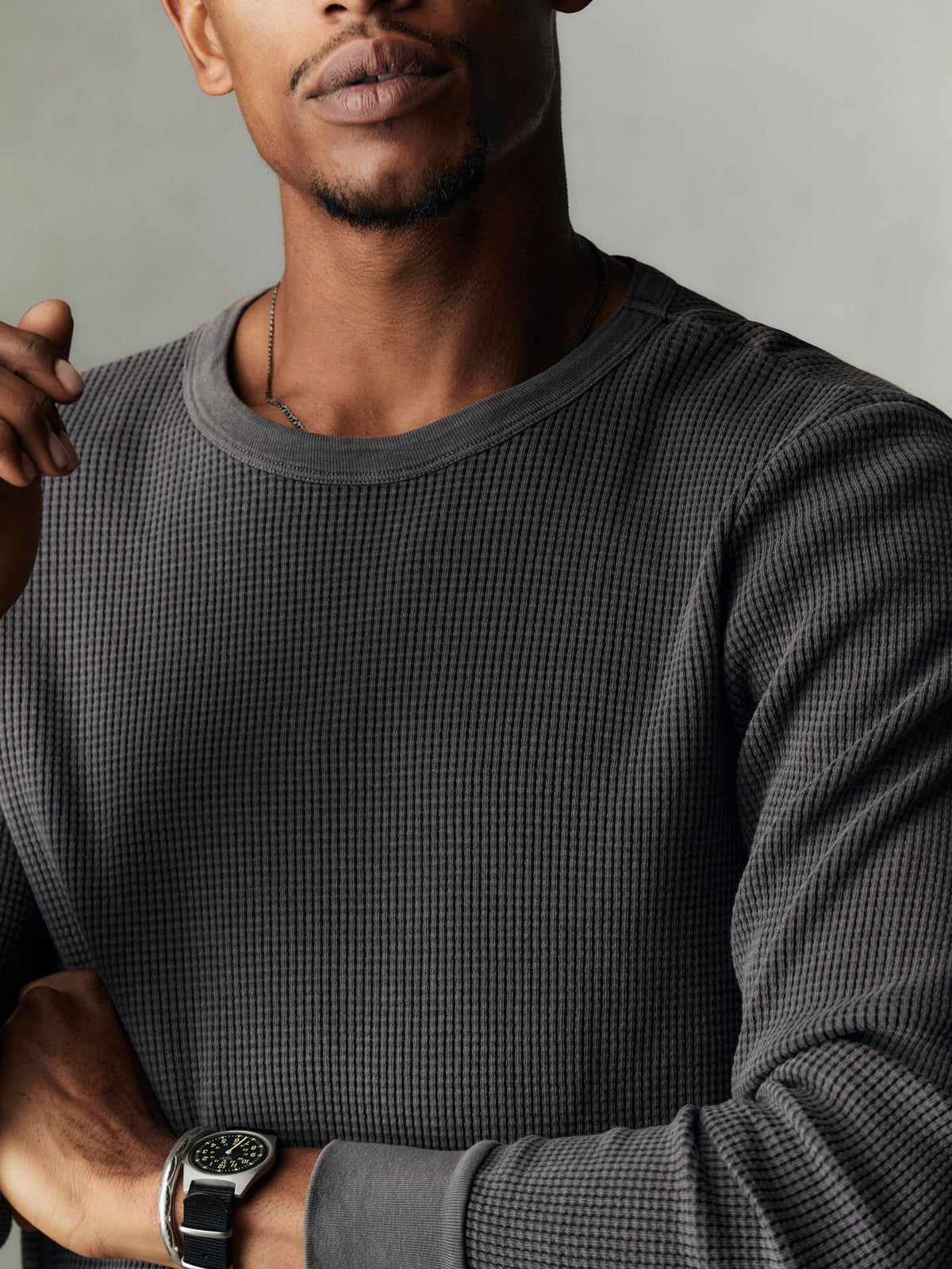 long sleeve thermal crew in sunfaded black