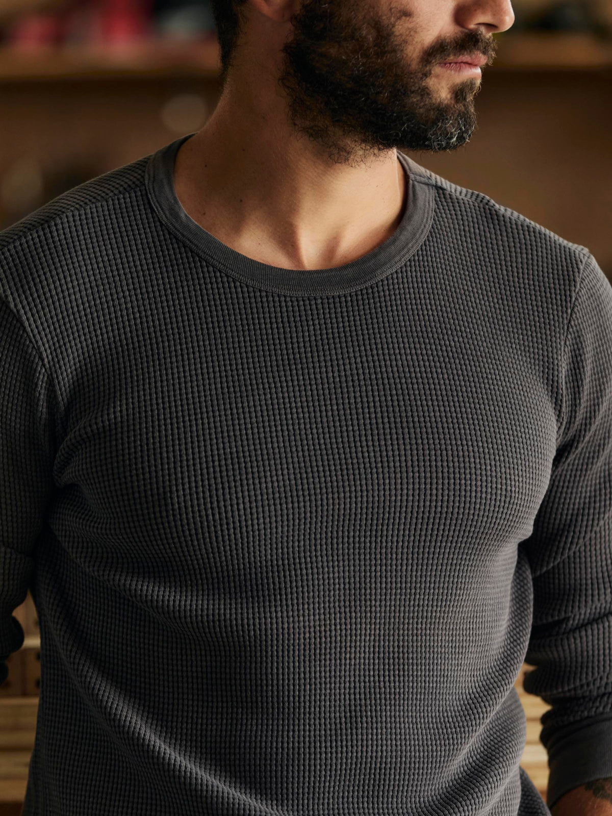long sleeve thermal crew in sunfaded black