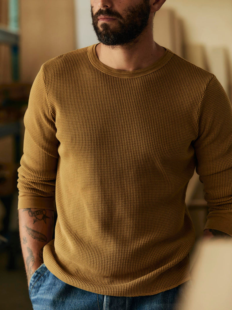 long sleeve thermal crew in faded gold