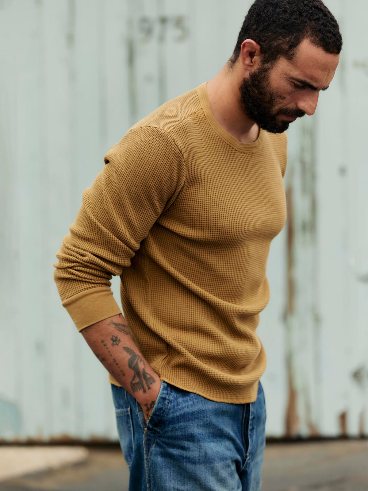 long sleeve thermal crew in faded gold