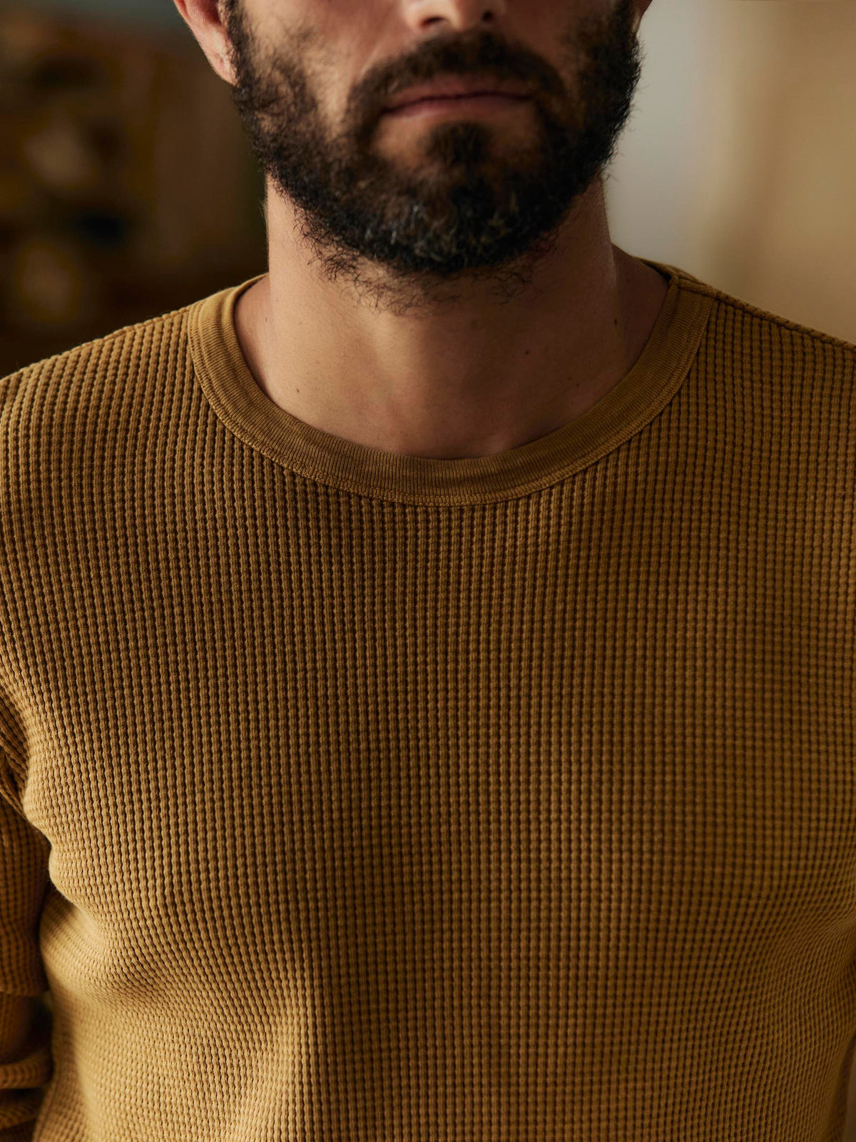 long sleeve thermal crew in faded gold