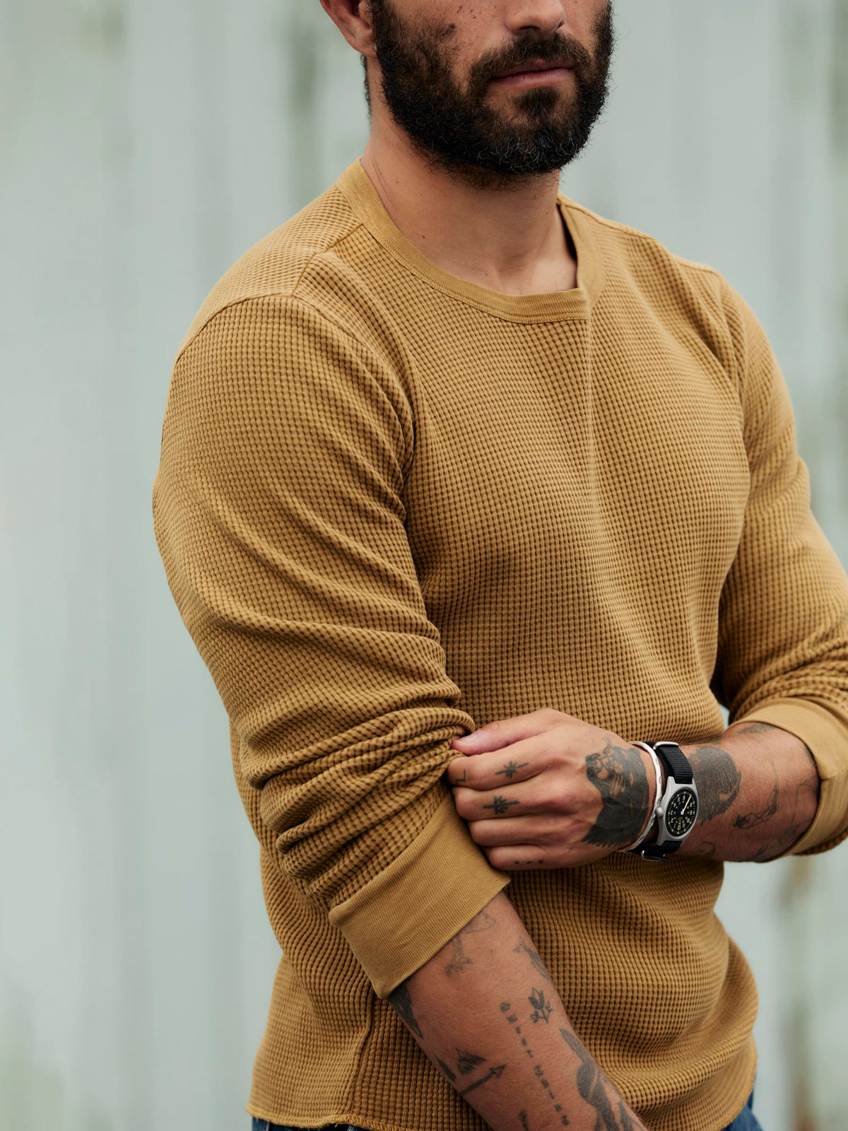 long sleeve thermal crew in faded gold