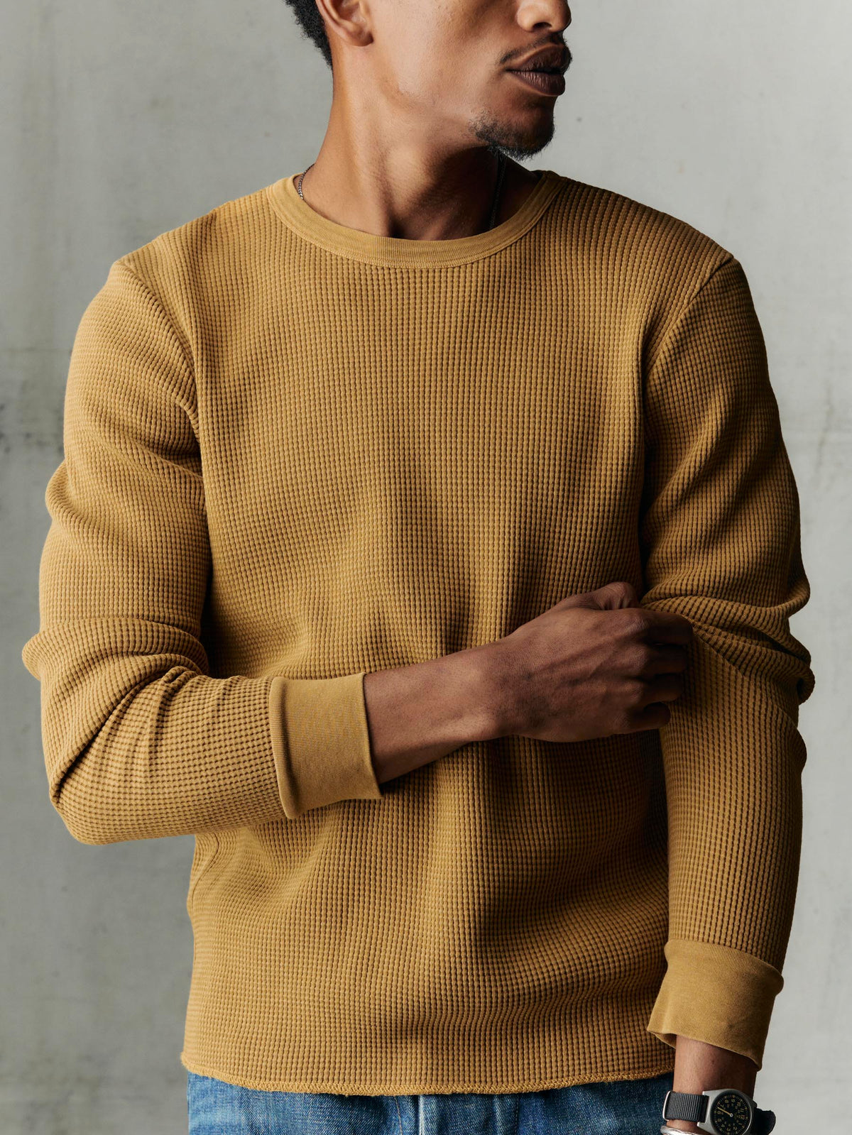 long sleeve thermal crew in faded gold