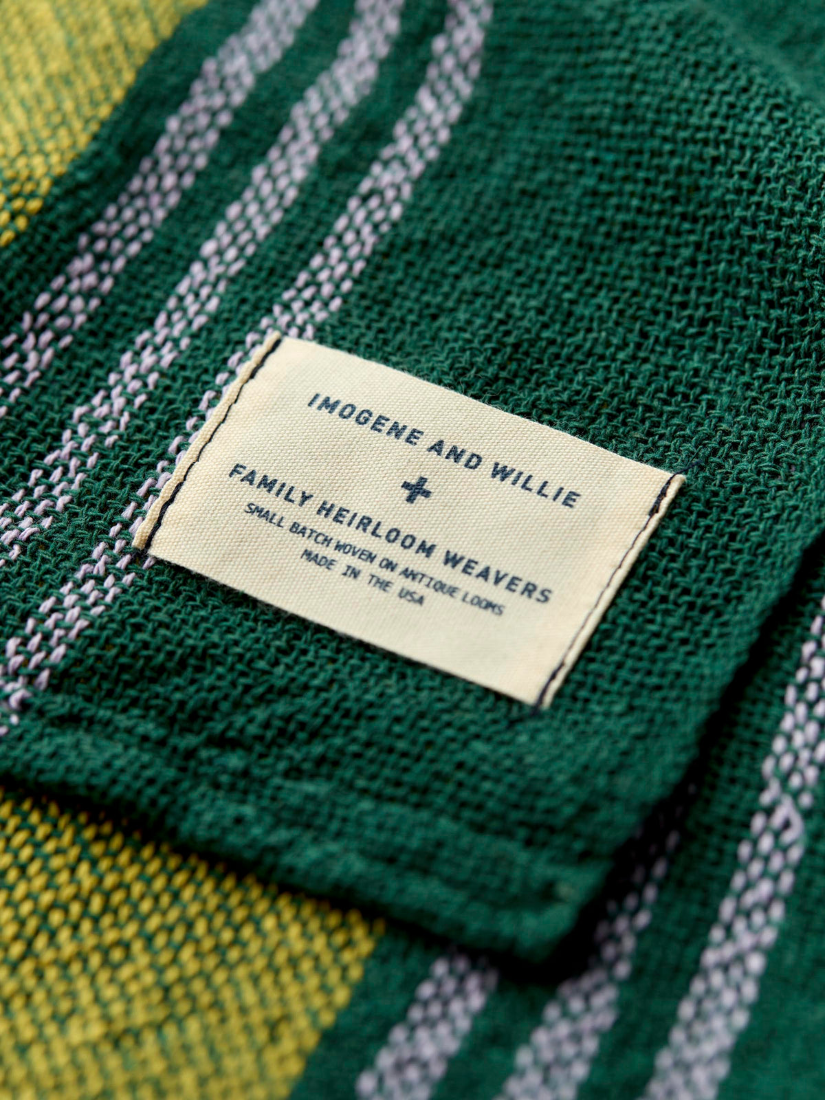 i+w x family heirloom weavers cotton throw in spruce stripe