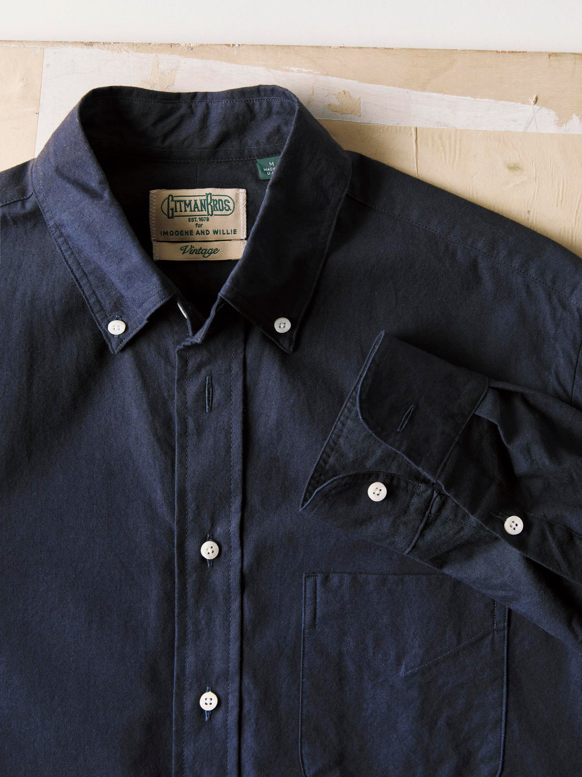 i+w x Gitman Vintage navy oxford