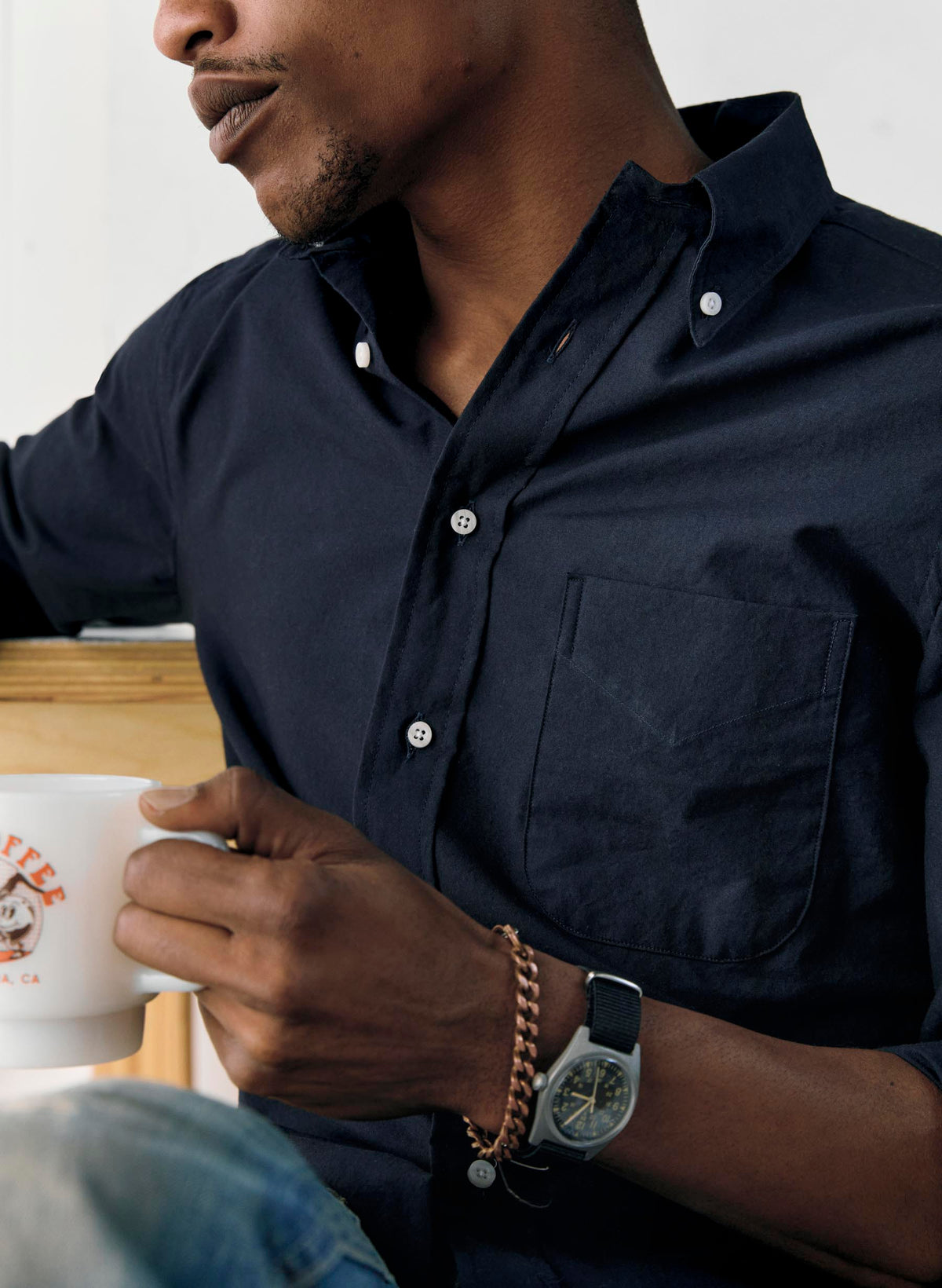 i+w x Gitman Vintage navy oxford