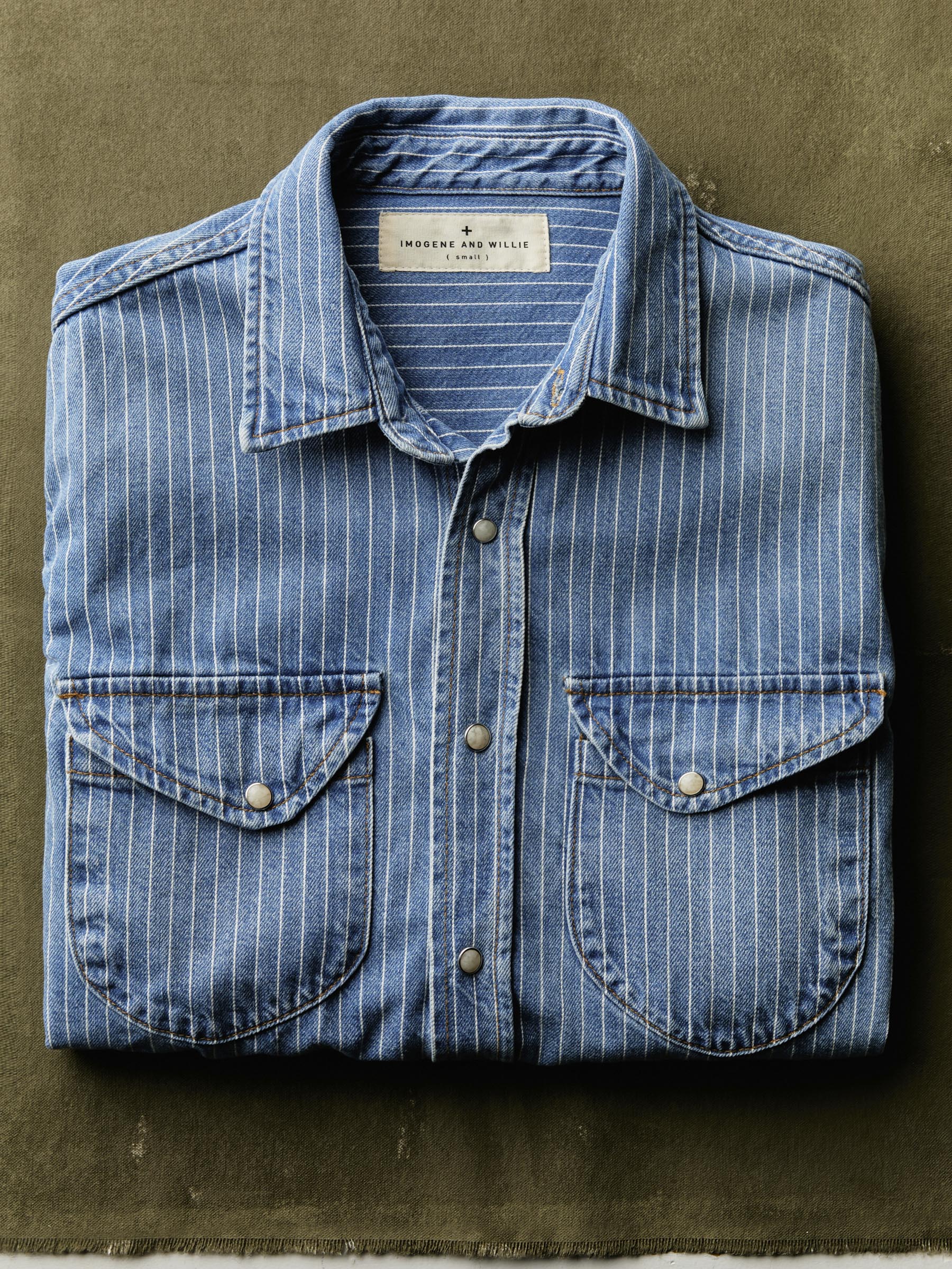 hayes indigo stripe pearl snap – imogene + willie