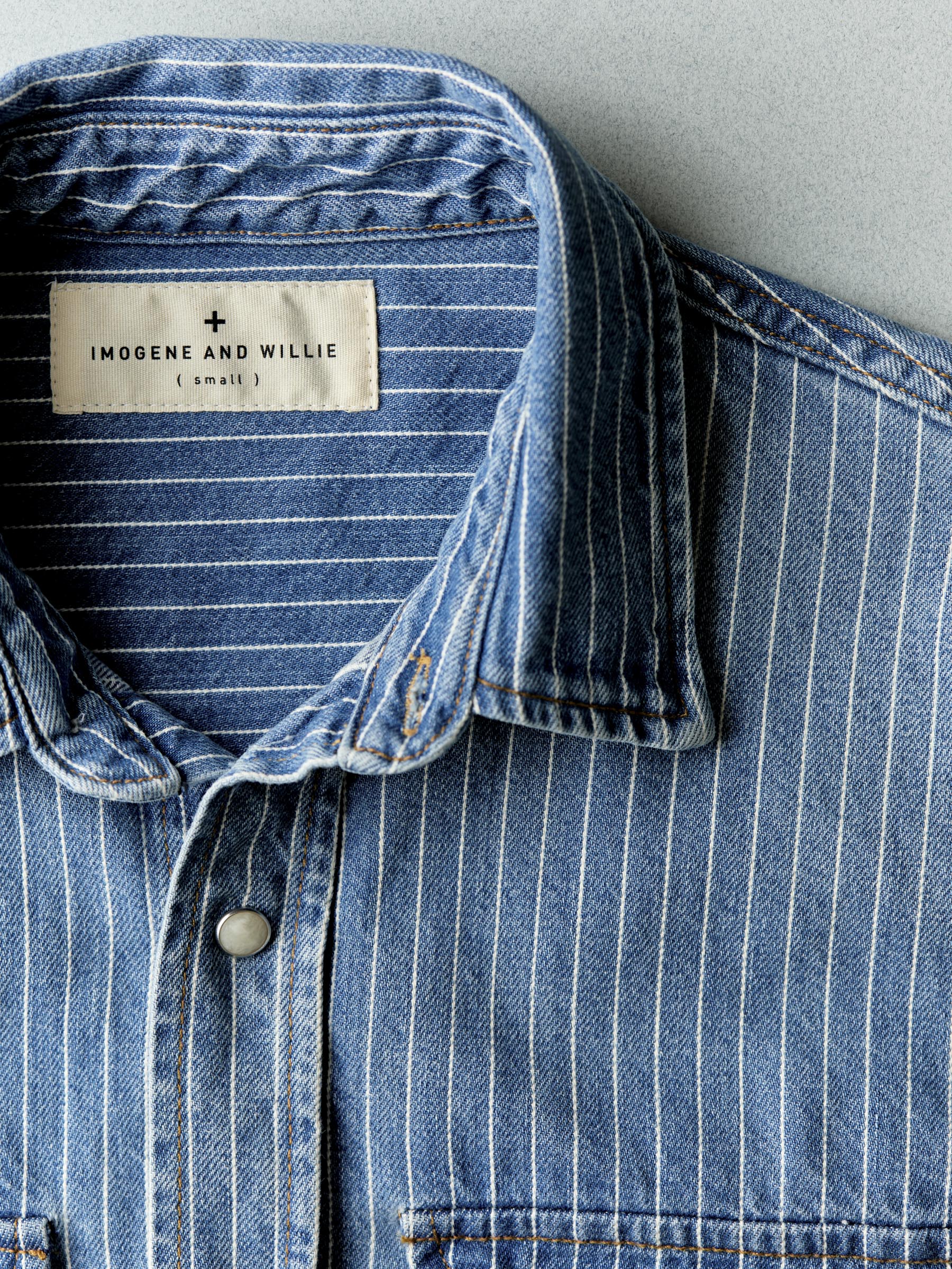hayes indigo stripe pearl snap – imogene + willie