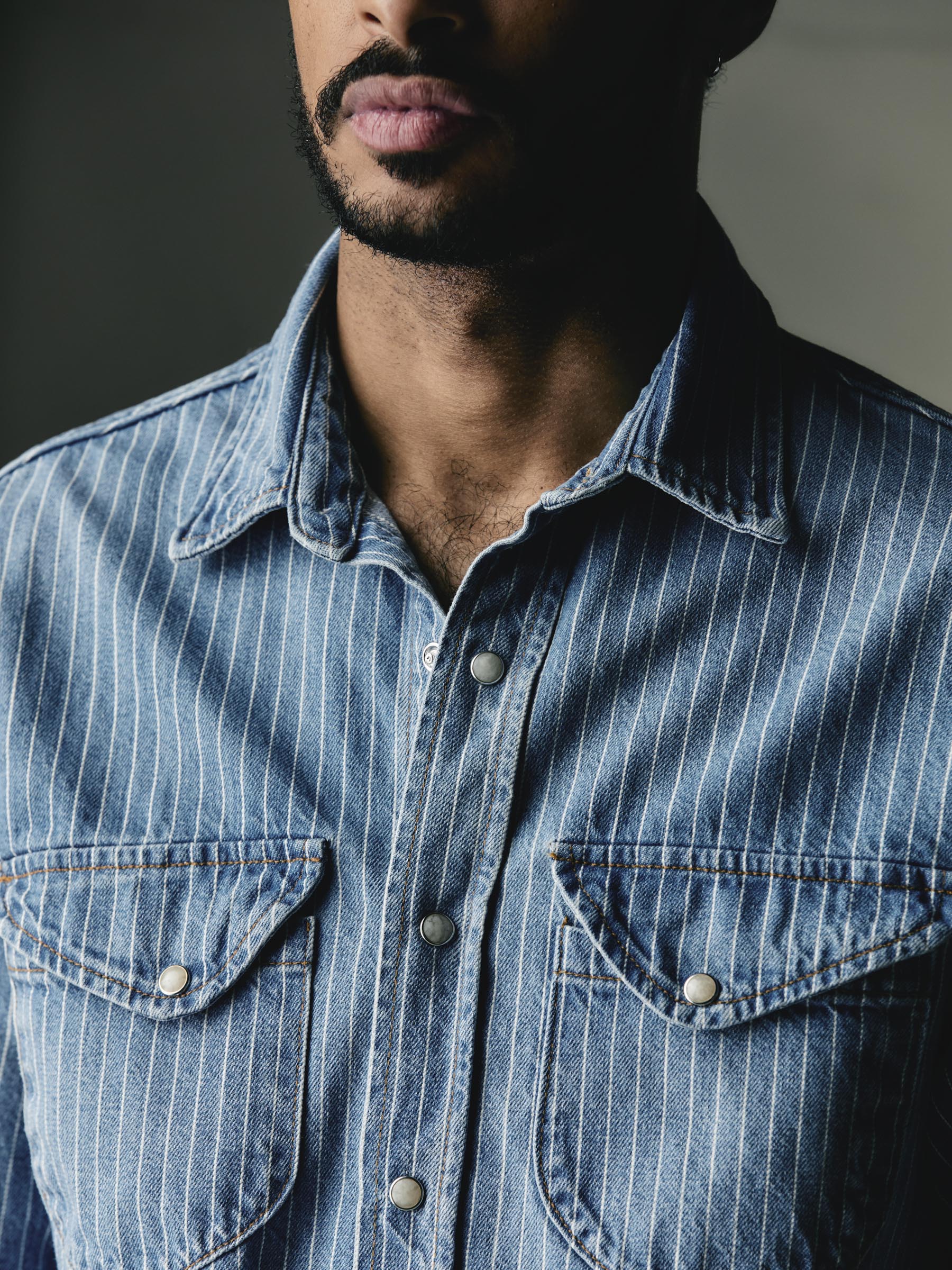 hayes indigo stripe pearl snap – imogene + willie