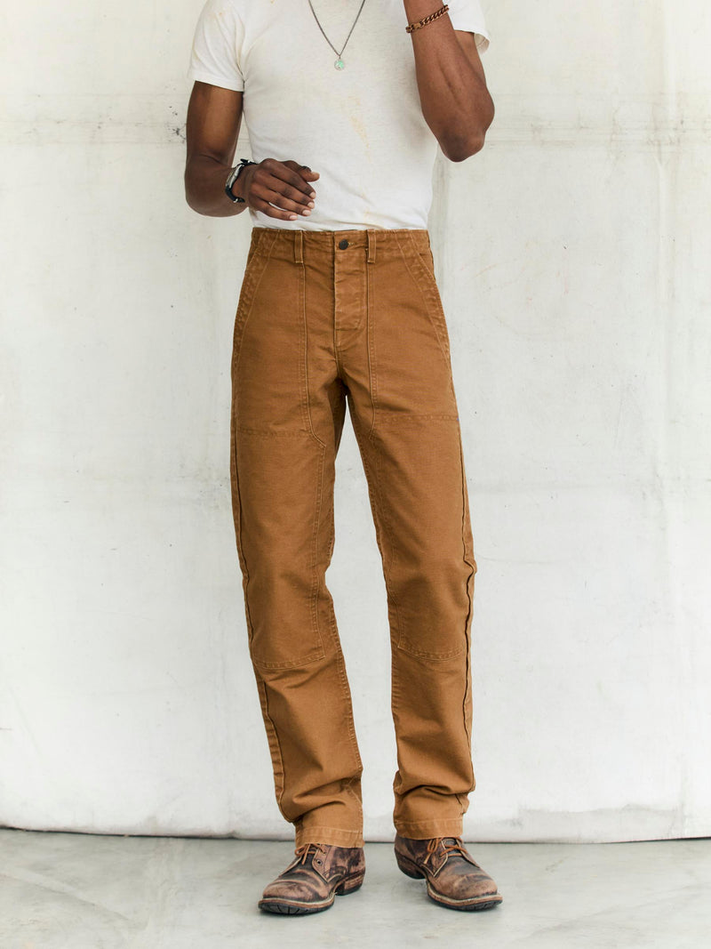 hencye washed canvas workpant in brown