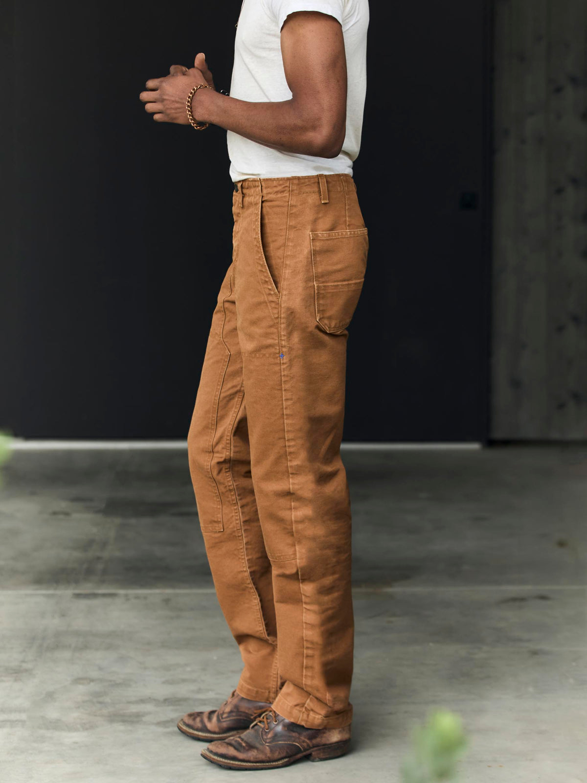 hencye washed canvas workpant in brown