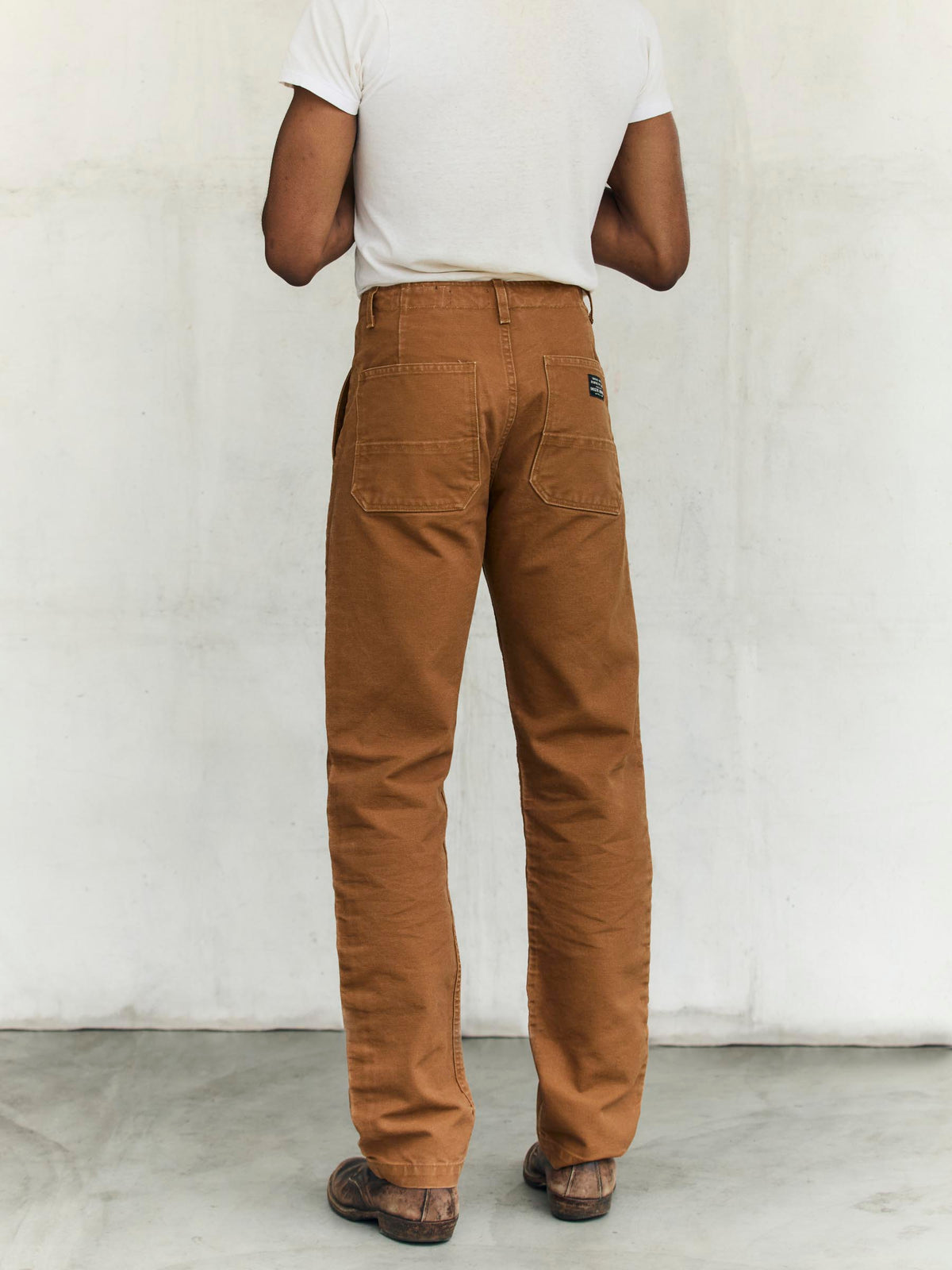 hencye washed canvas workpant in brown