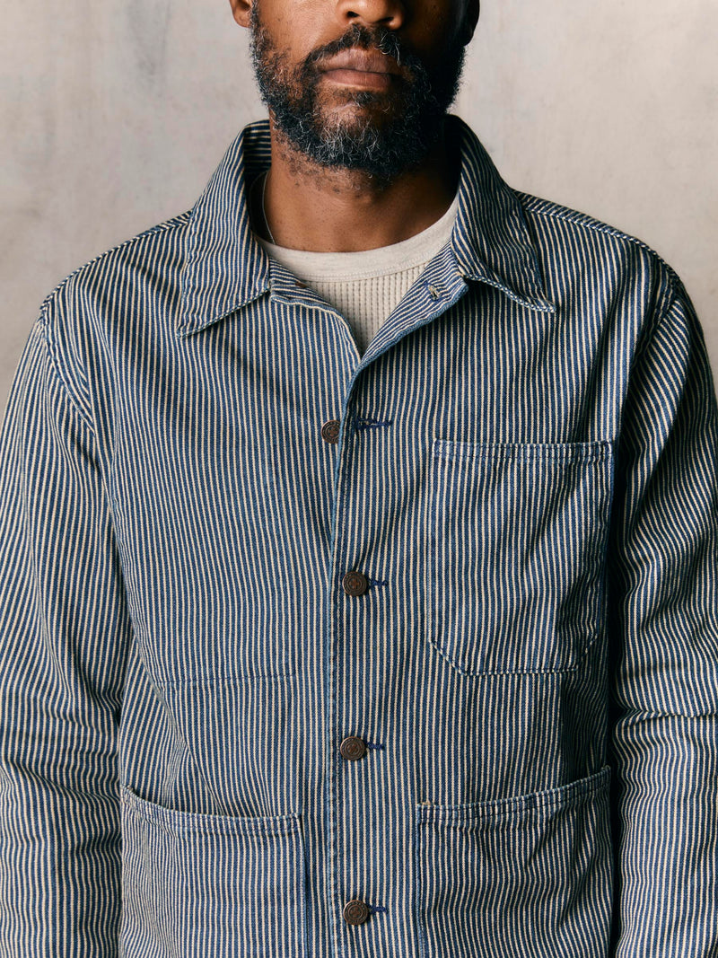 the utility coat in hickory stripe - Model