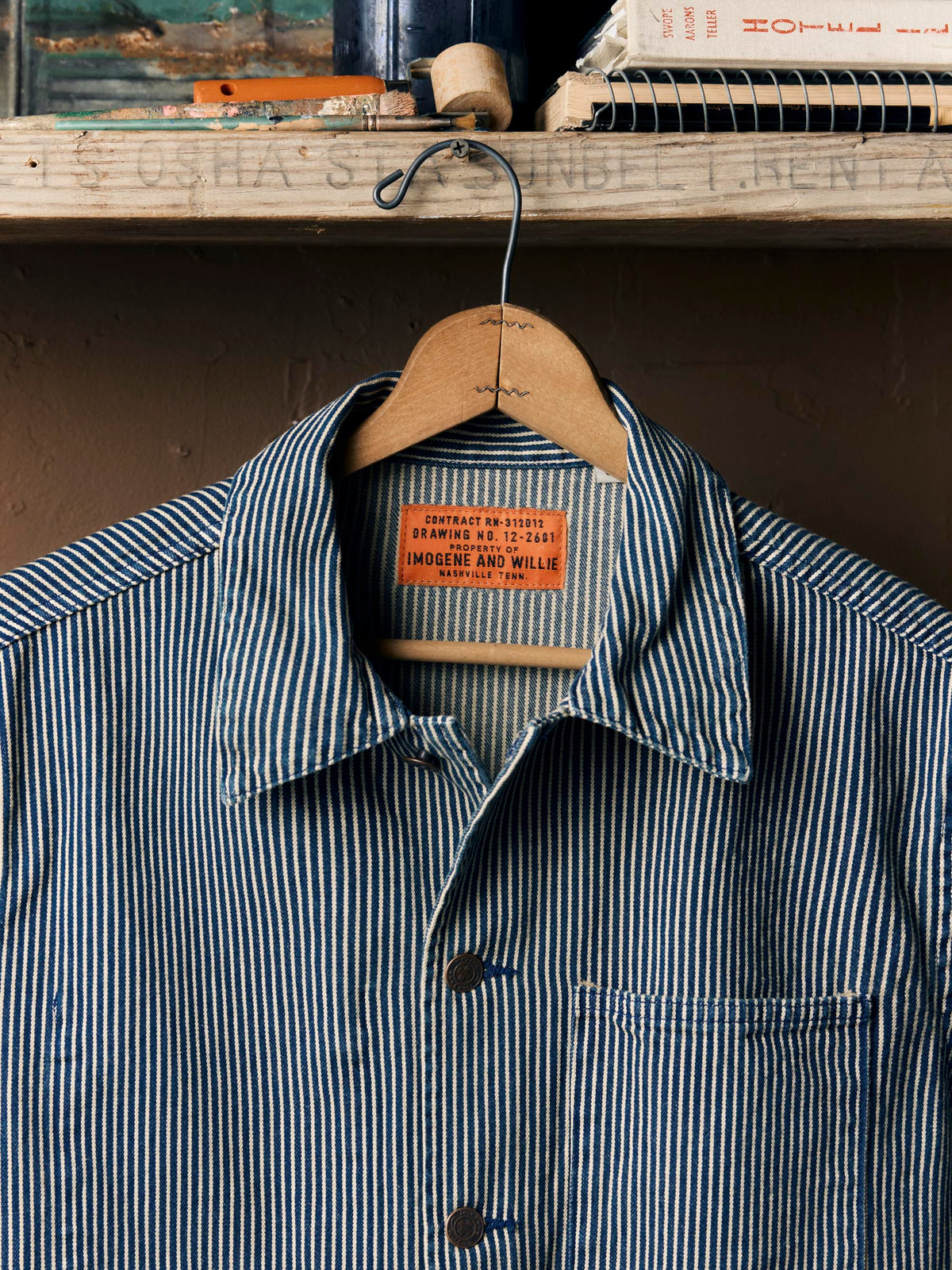 the utility coat in hickory stripe