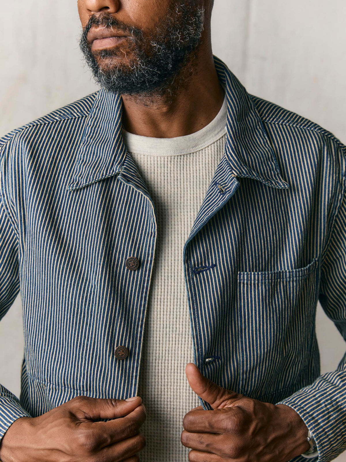 the utility coat in hickory stripe