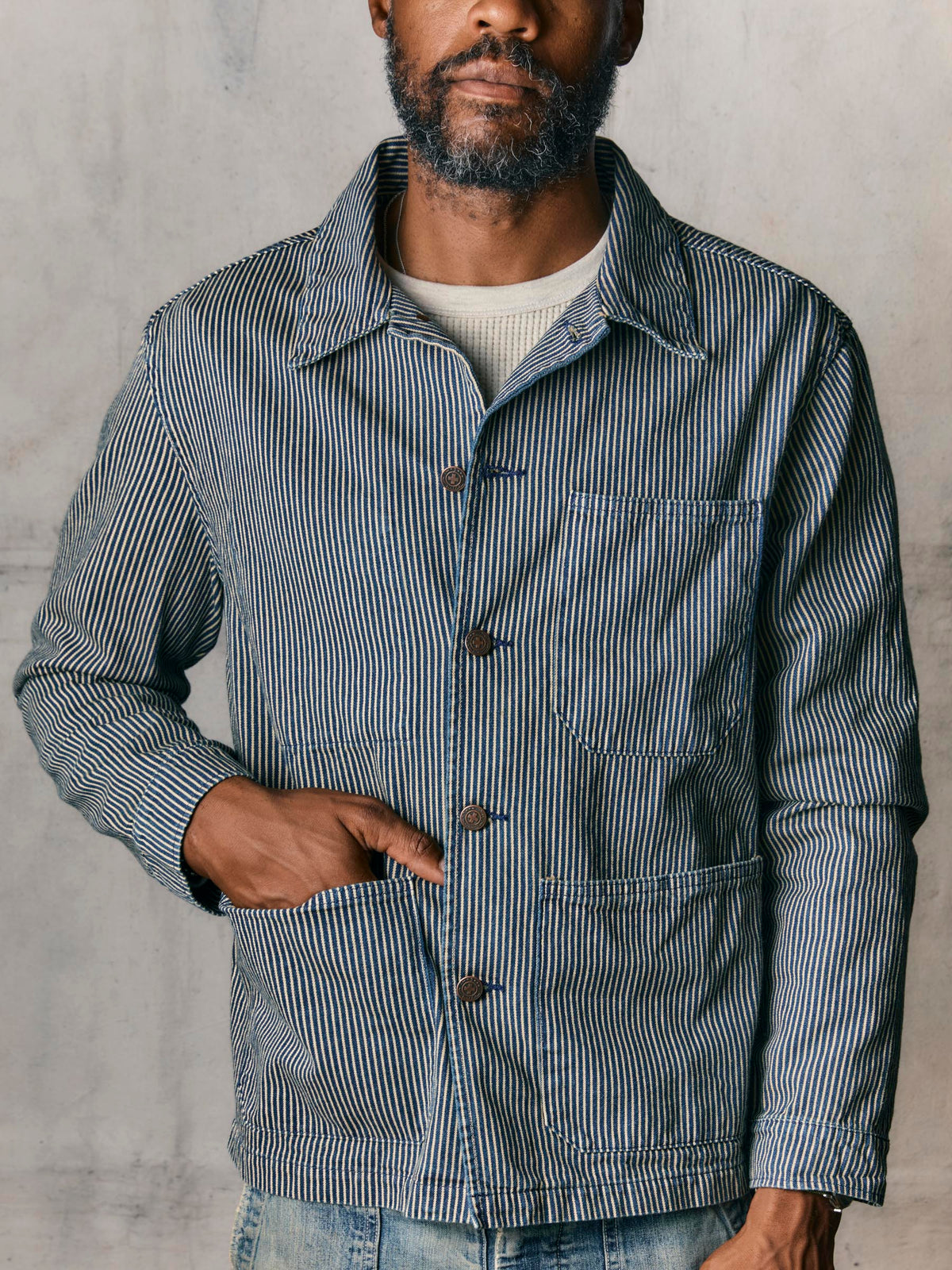 the utility coat in hickory stripe