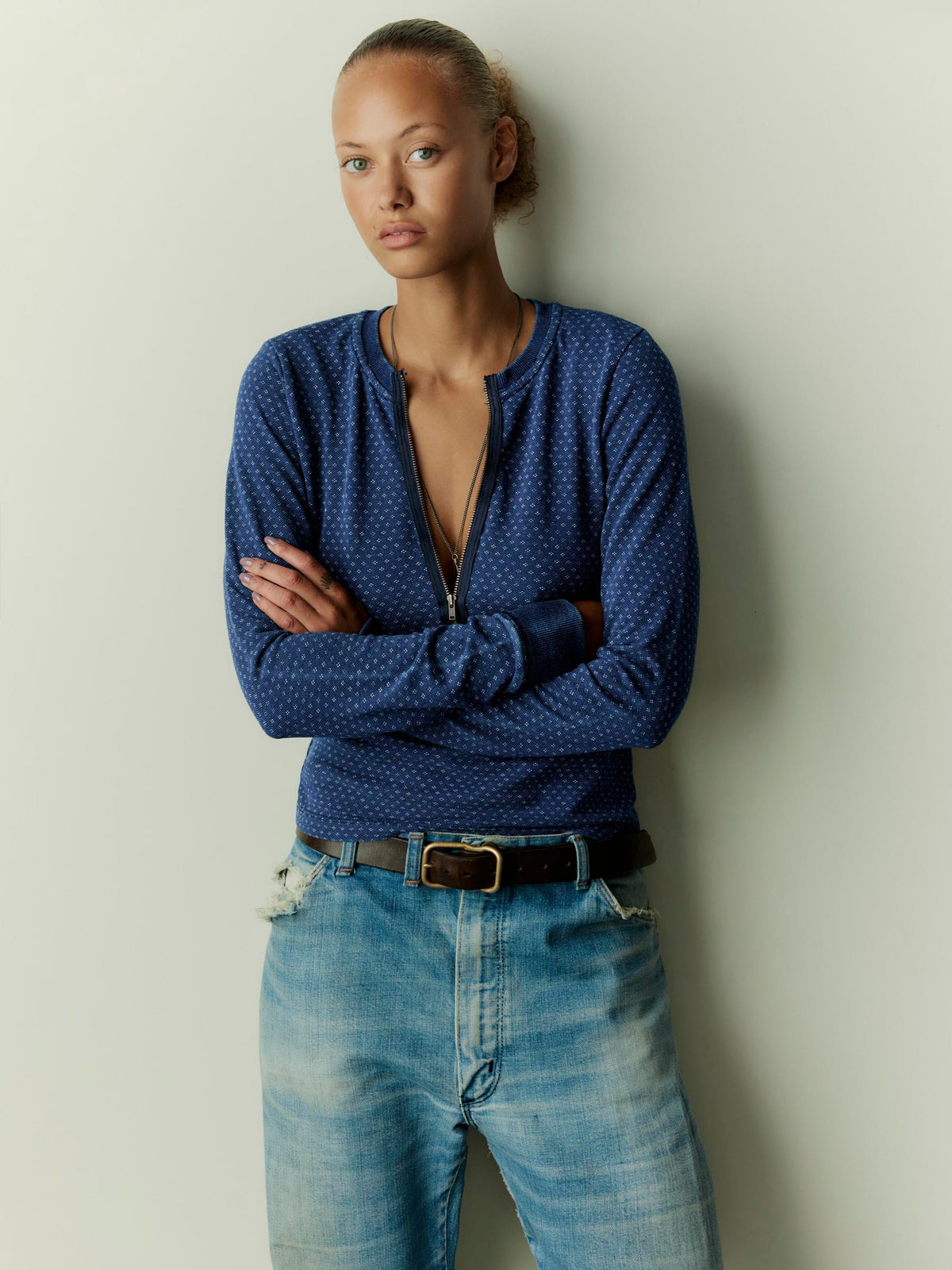half zip calico thermal