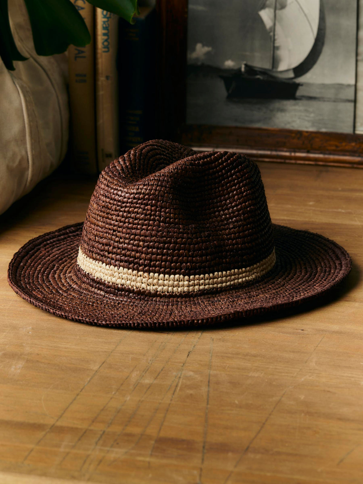 handwoven brown raffia palm hat