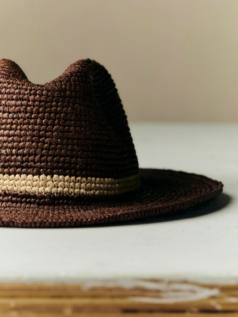 handwoven brown raffia palm hat - Model