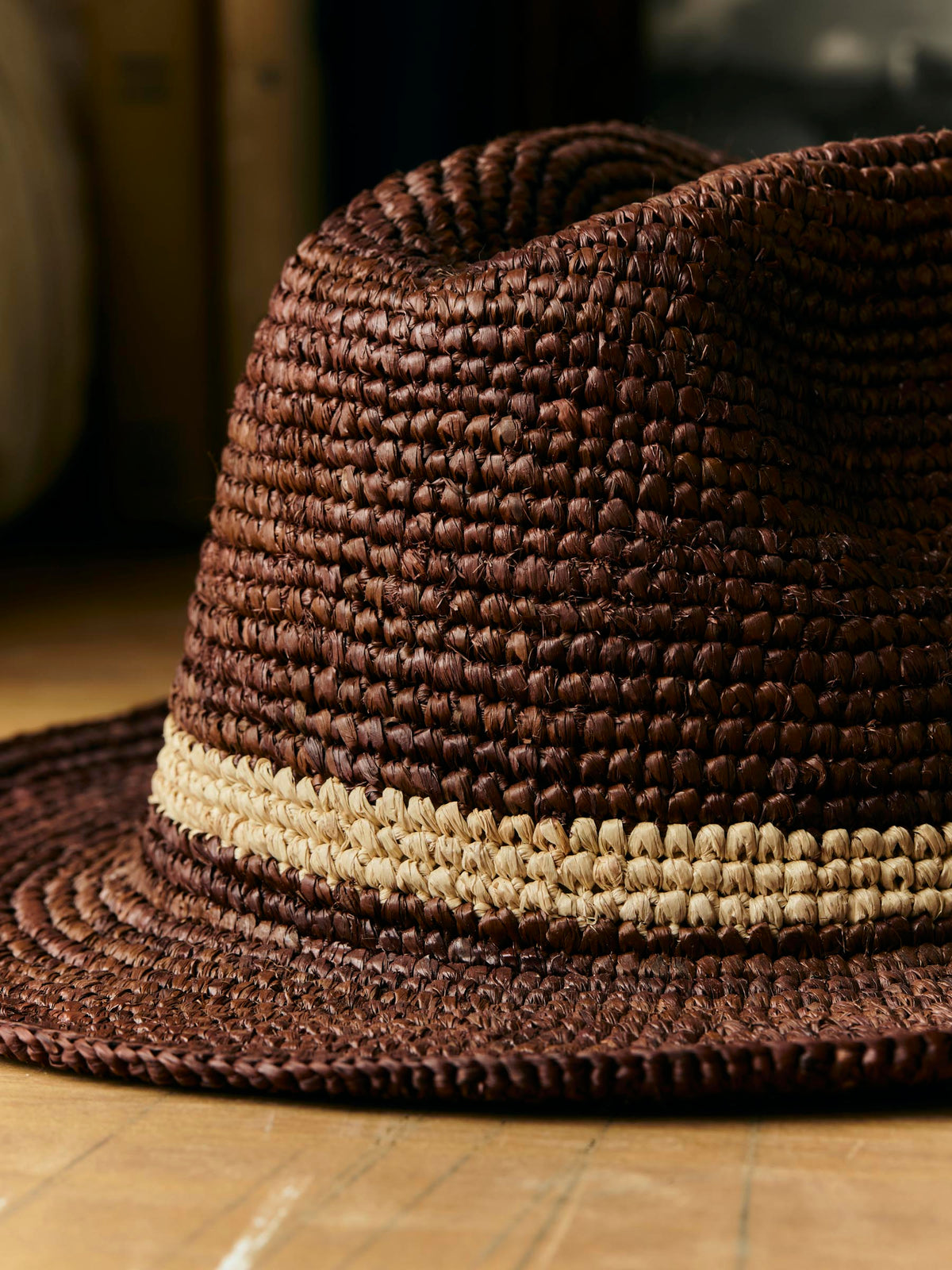 handwoven brown raffia palm hat