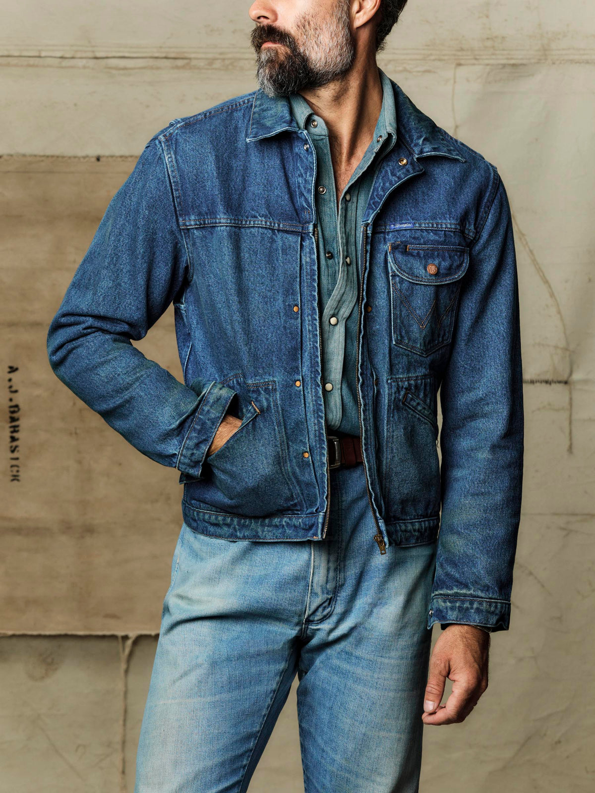 i+w x Wrangler 11MJZ washed denim jacket