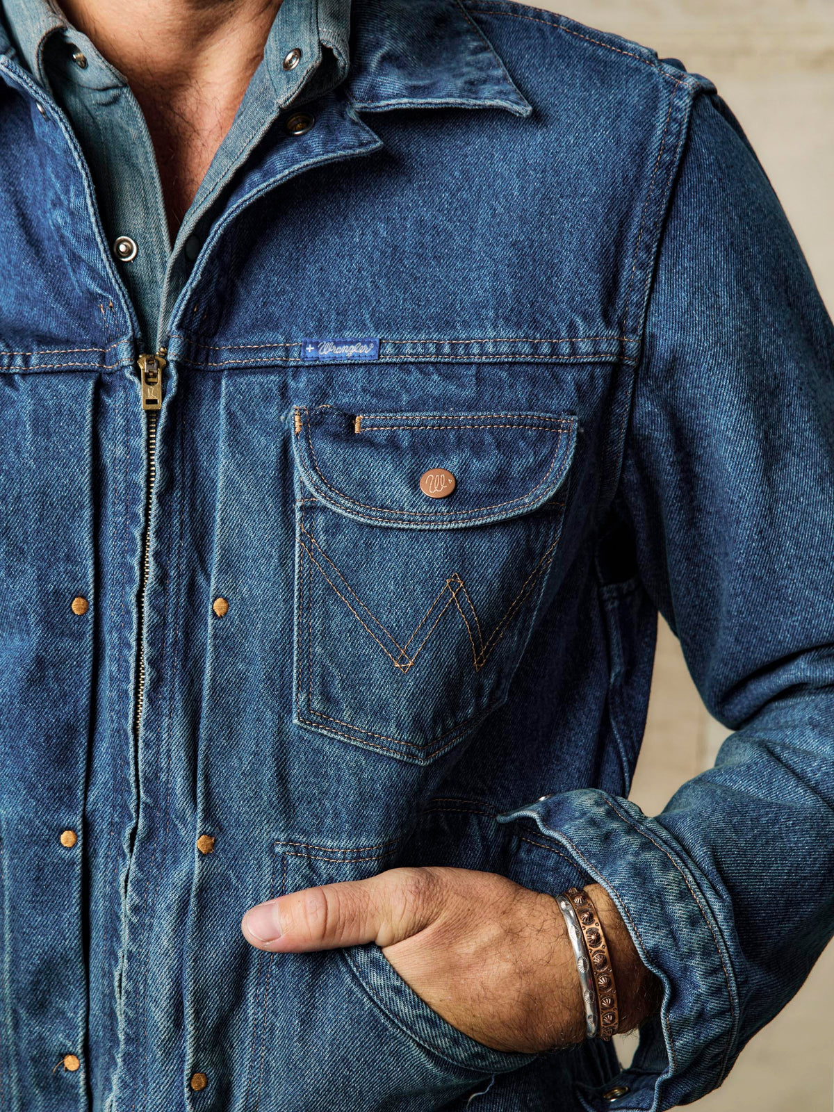 i+w x Wrangler 11MJZ washed denim jacket