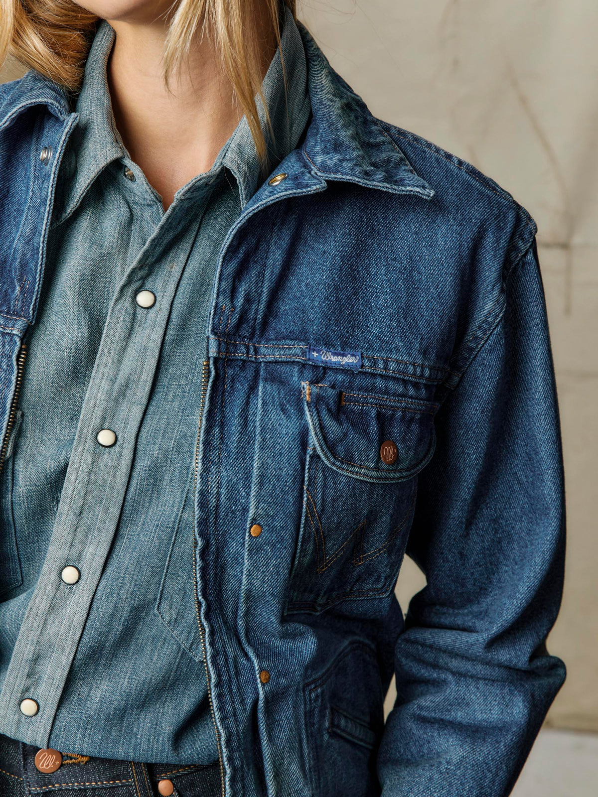i+w x Wrangler 11MJZ washed denim jacket