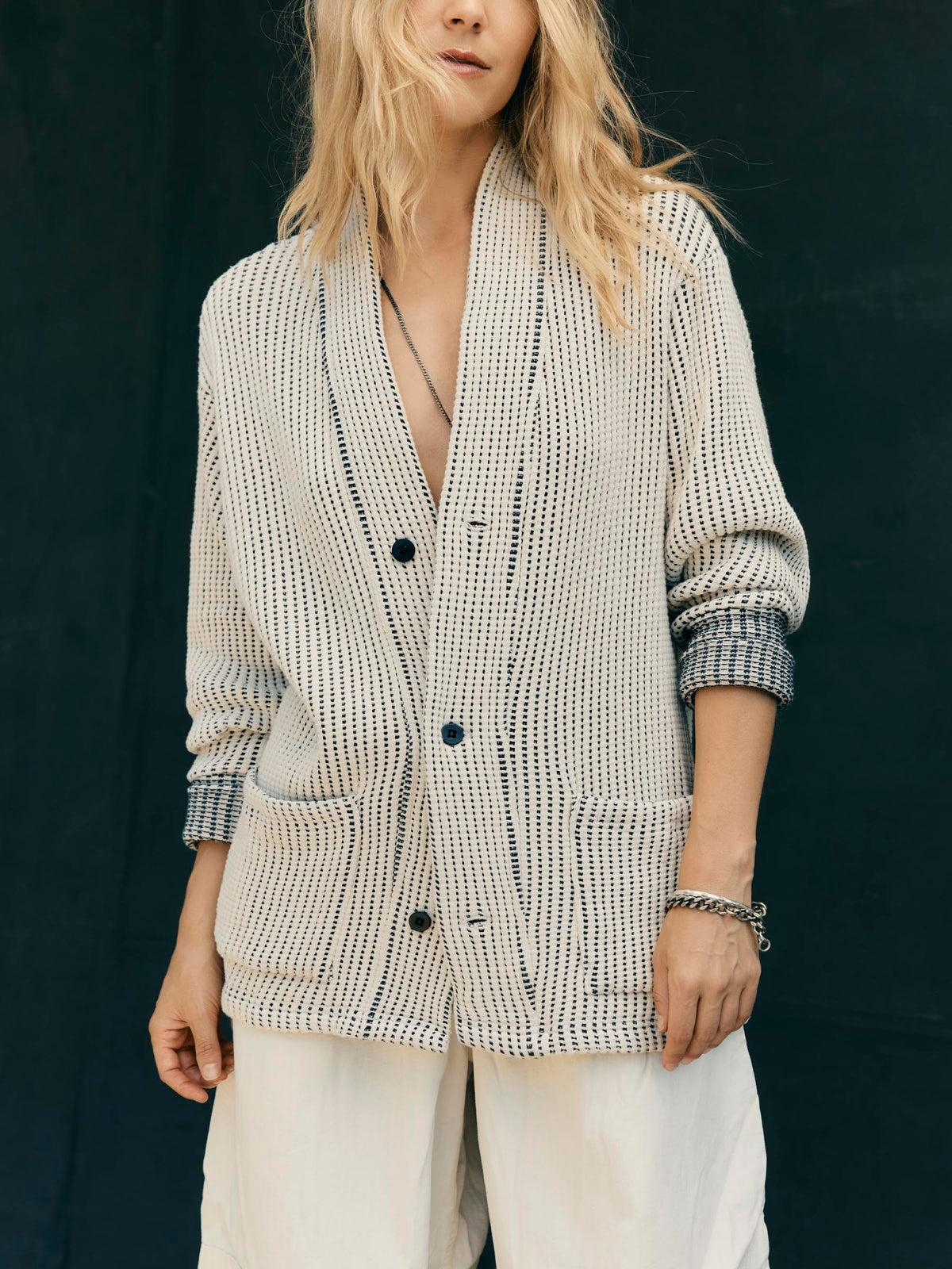 knit waffle cardigan in natural