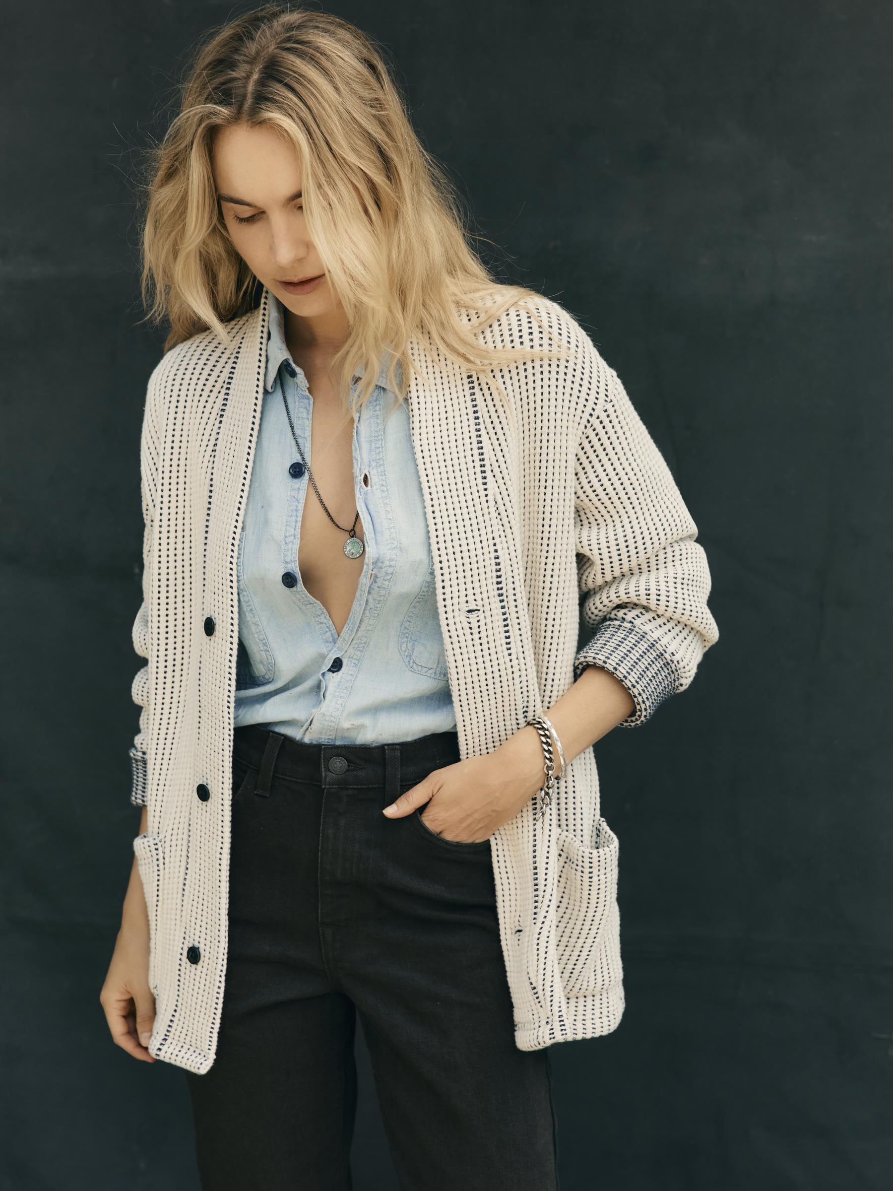 knit waffle cardigan in natural – imogene + willie