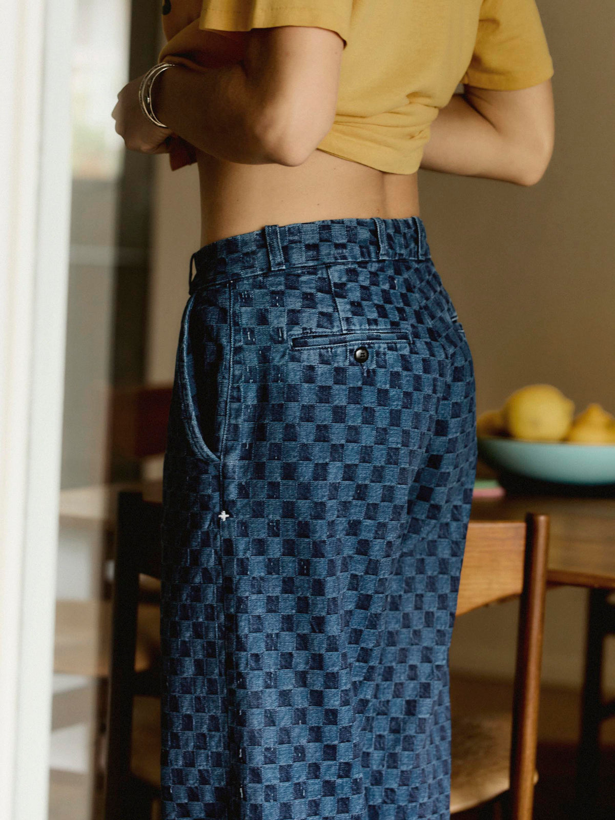 logan washed indigo check