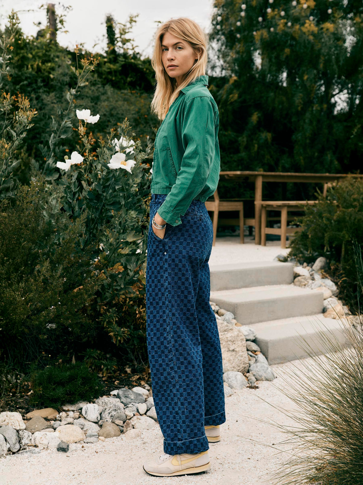 logan washed indigo check