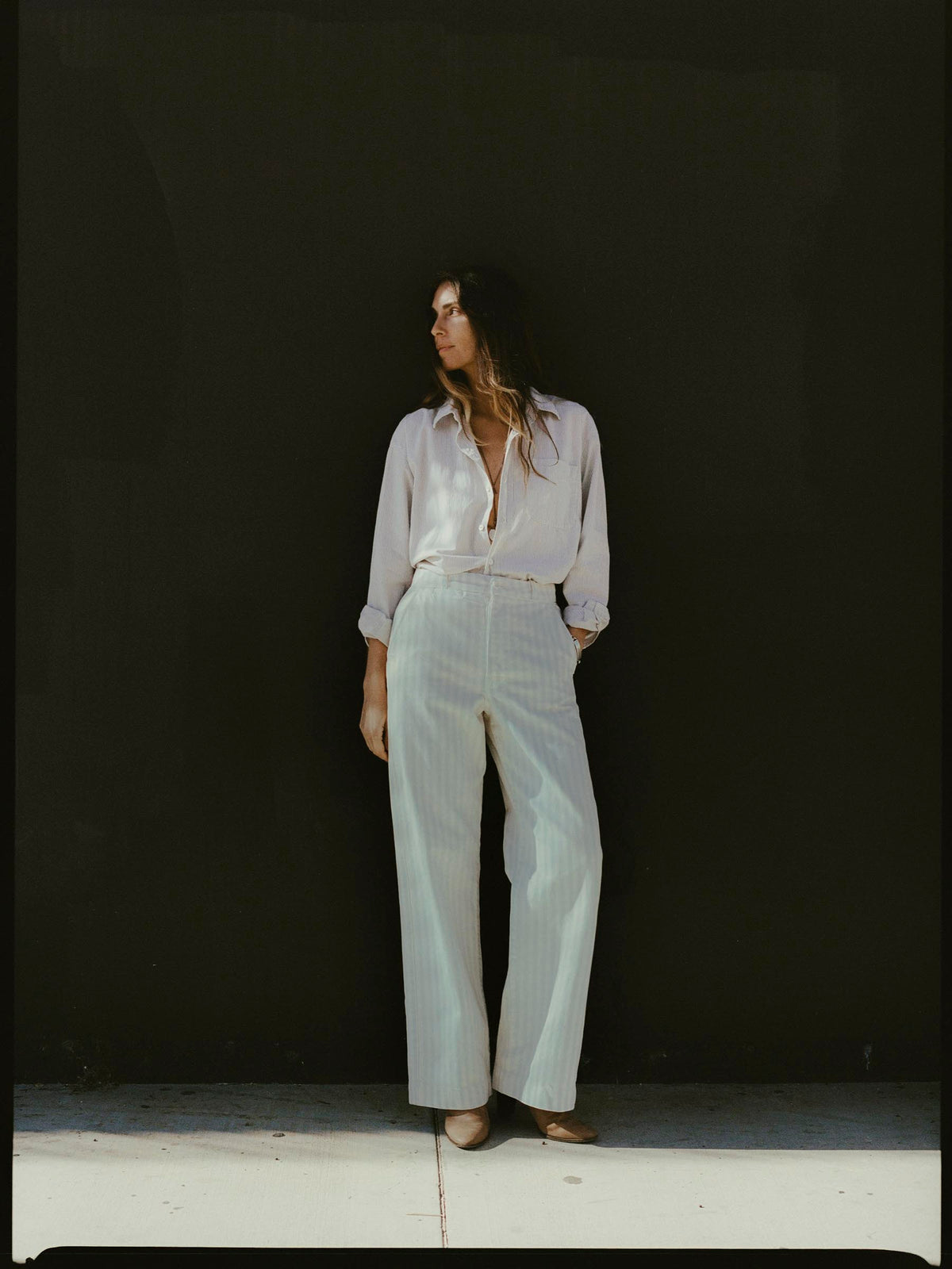 logan bleached indigo stripe