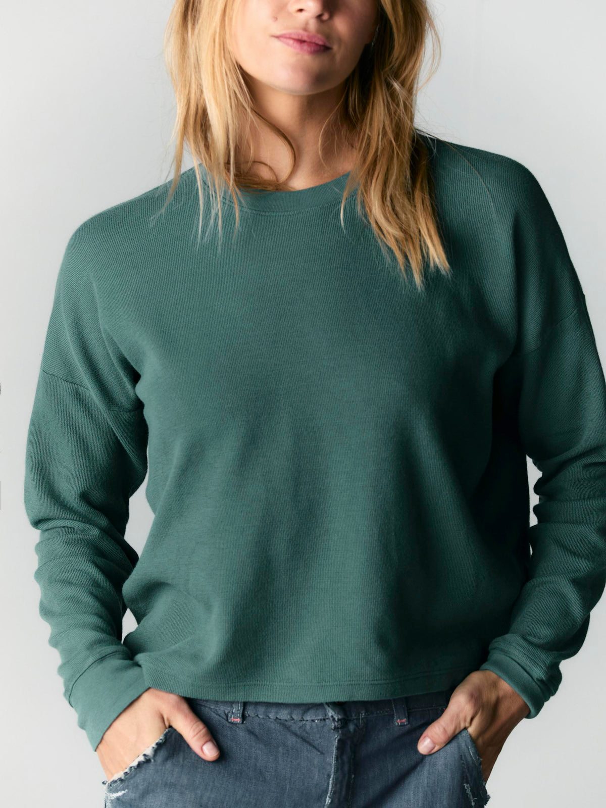 long sleeve midweight crew in spruce
