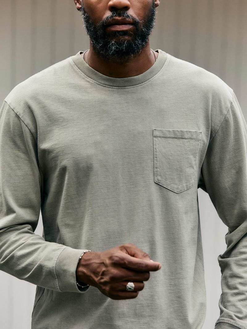 long sleeve pocket tee in stone