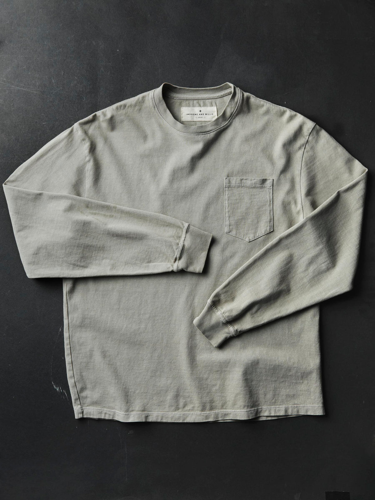 long sleeve pocket tee in stone
