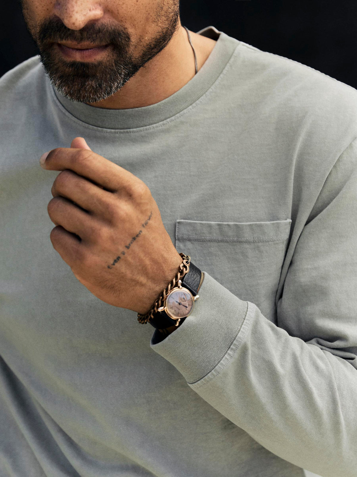 long sleeve pocket tee in stone