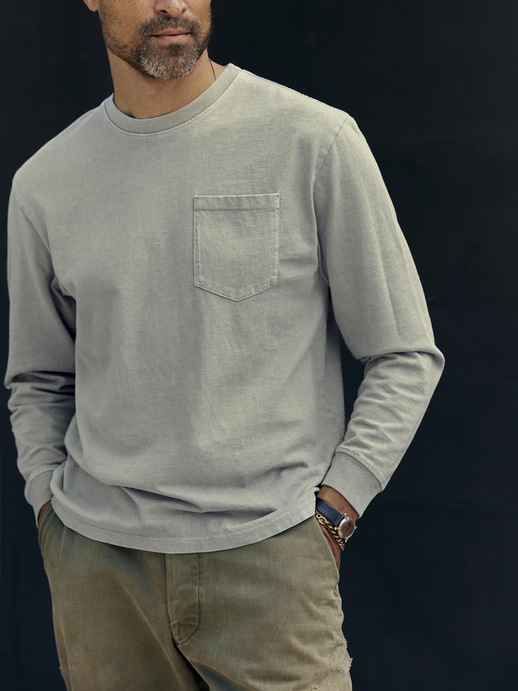 long sleeve pocket tee in stone – imogene + willie