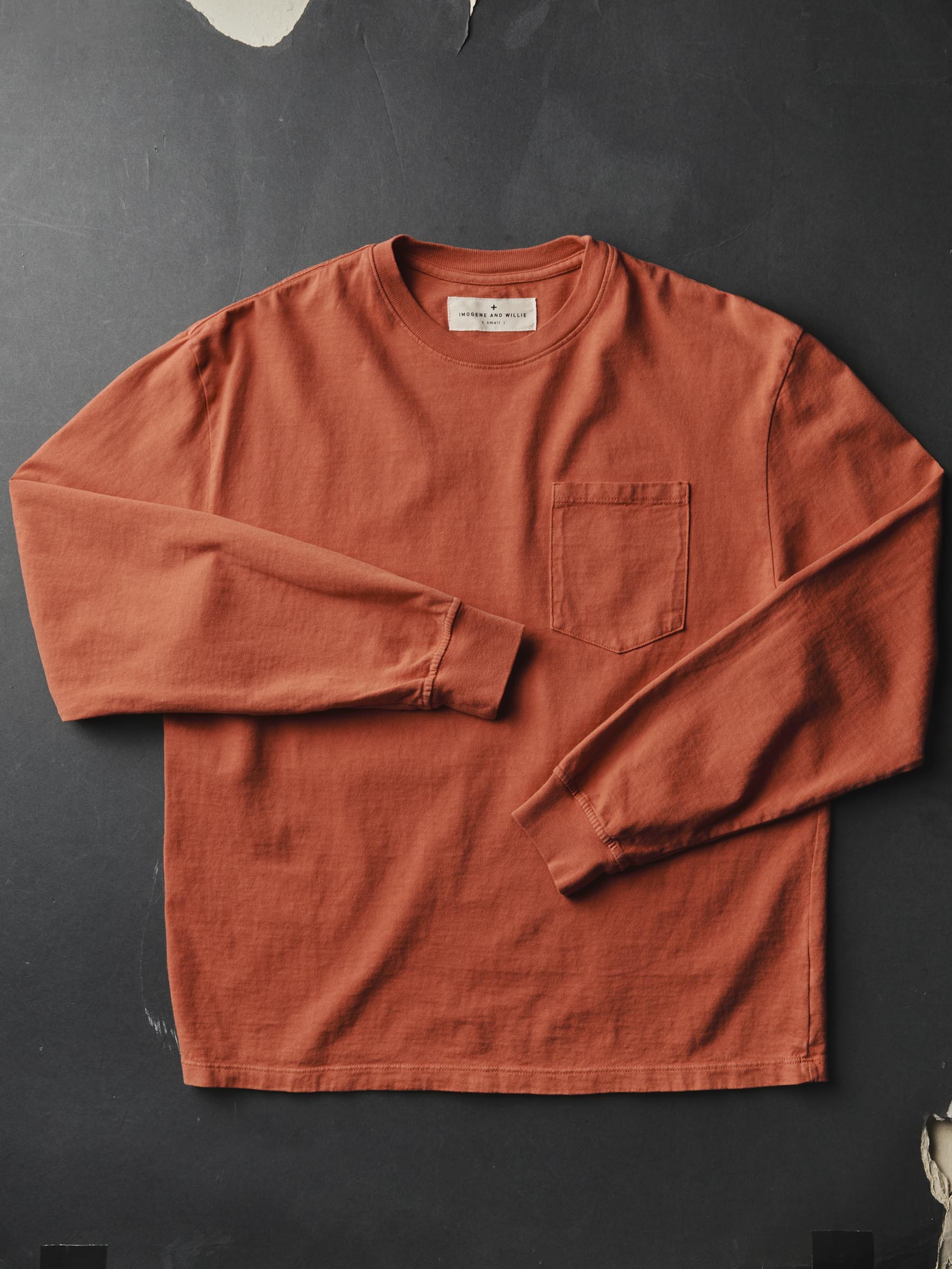 long sleeve pocket tee in faded orange – imogene + willie