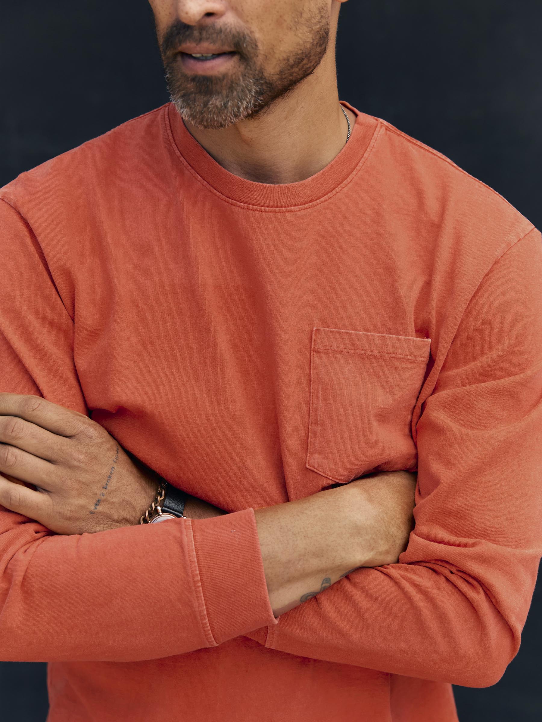 long sleeve pocket tee in faded orange – imogene + willie