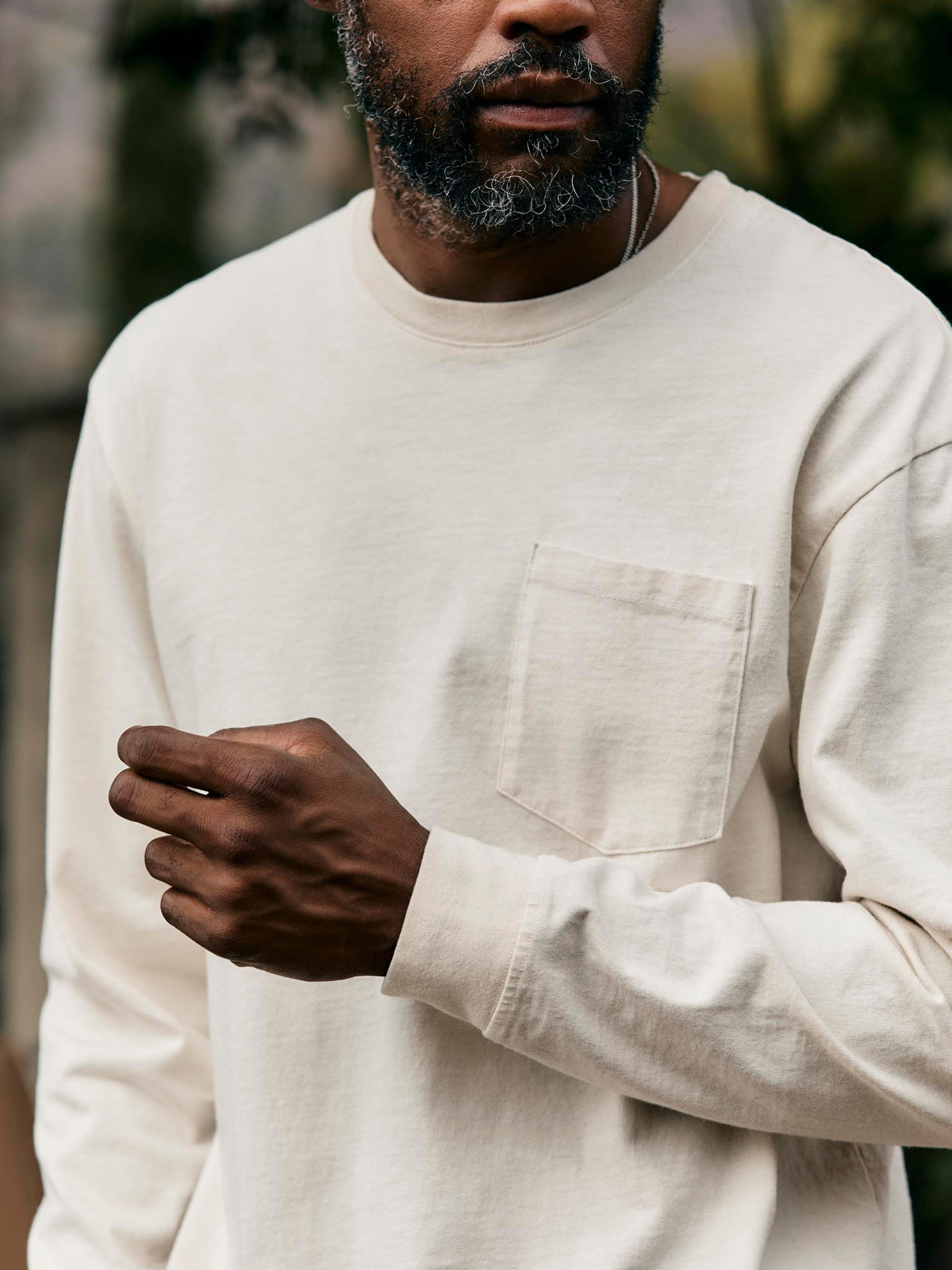 long sleeve pocket tee in vintage white