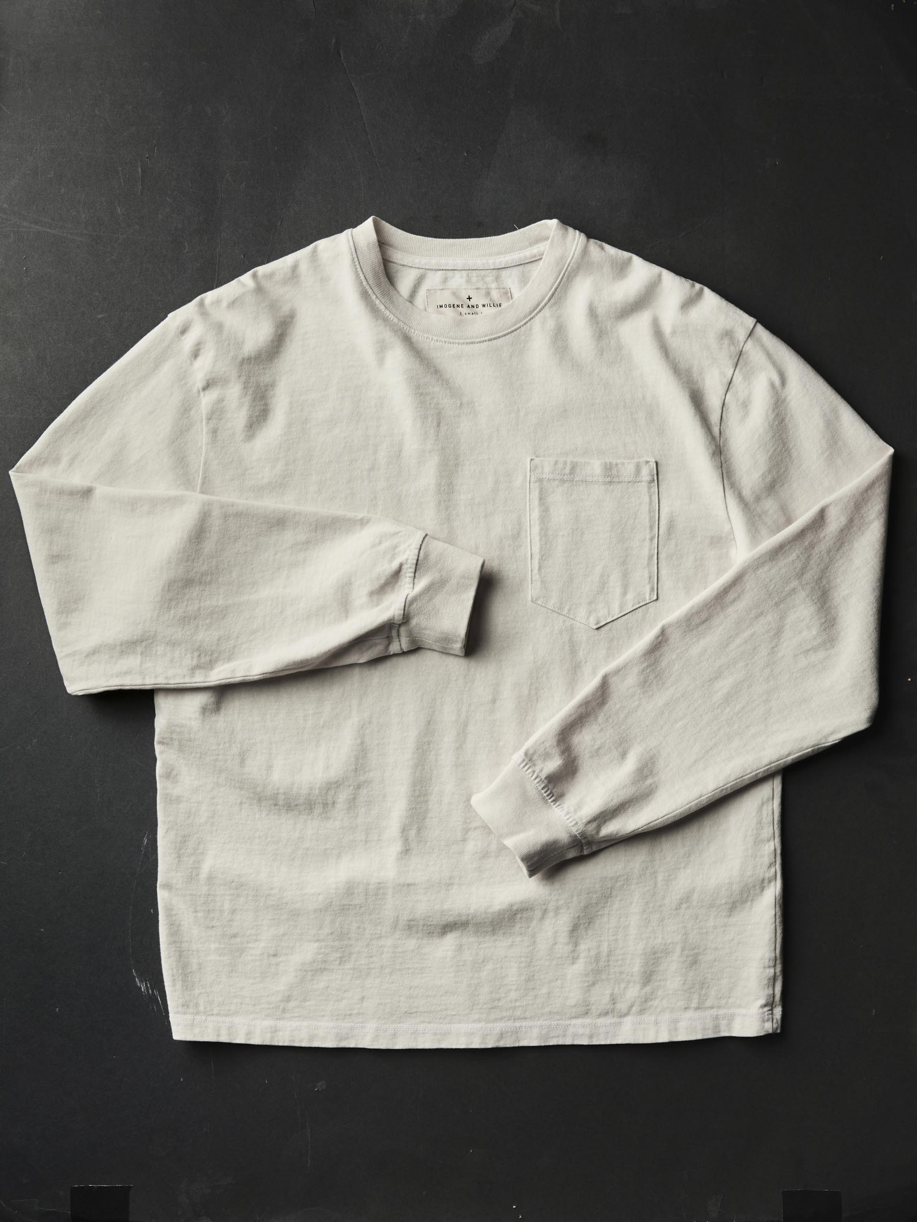 long sleeve pocket tee in vintage white – imogene + willie
