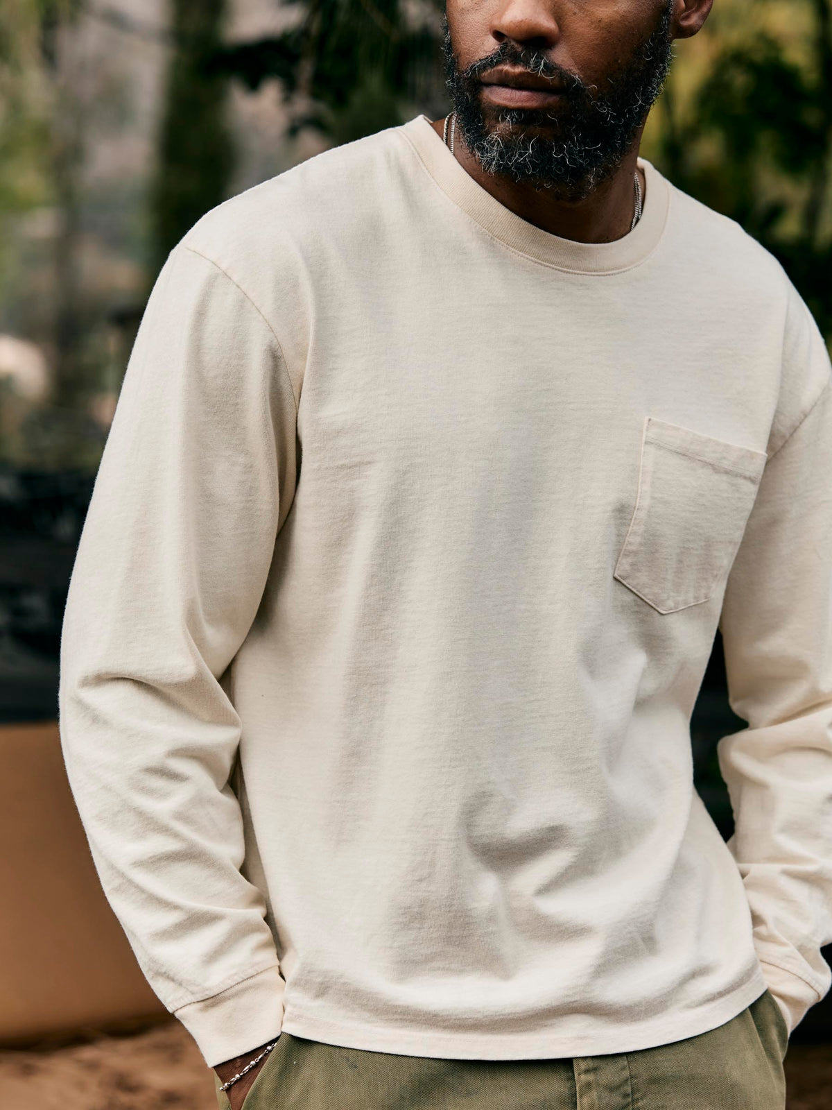 long sleeve pocket tee in vintage white