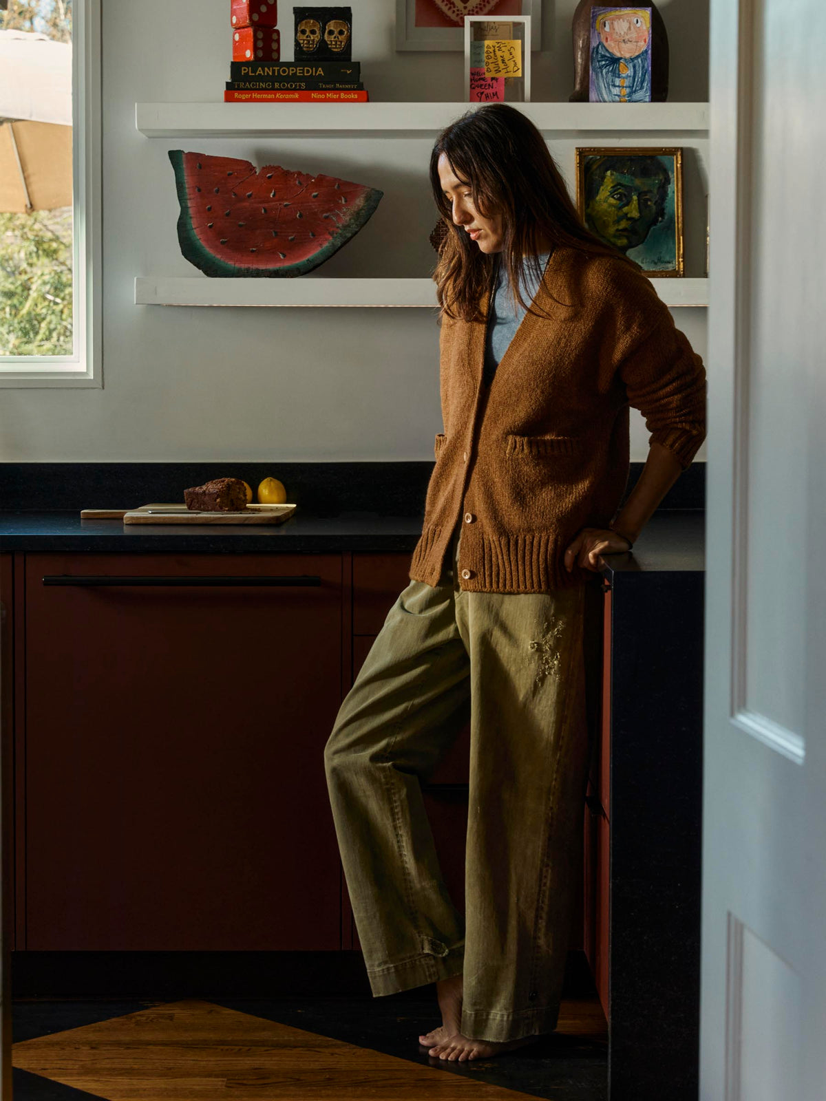 vintage cardigan in marled ochre