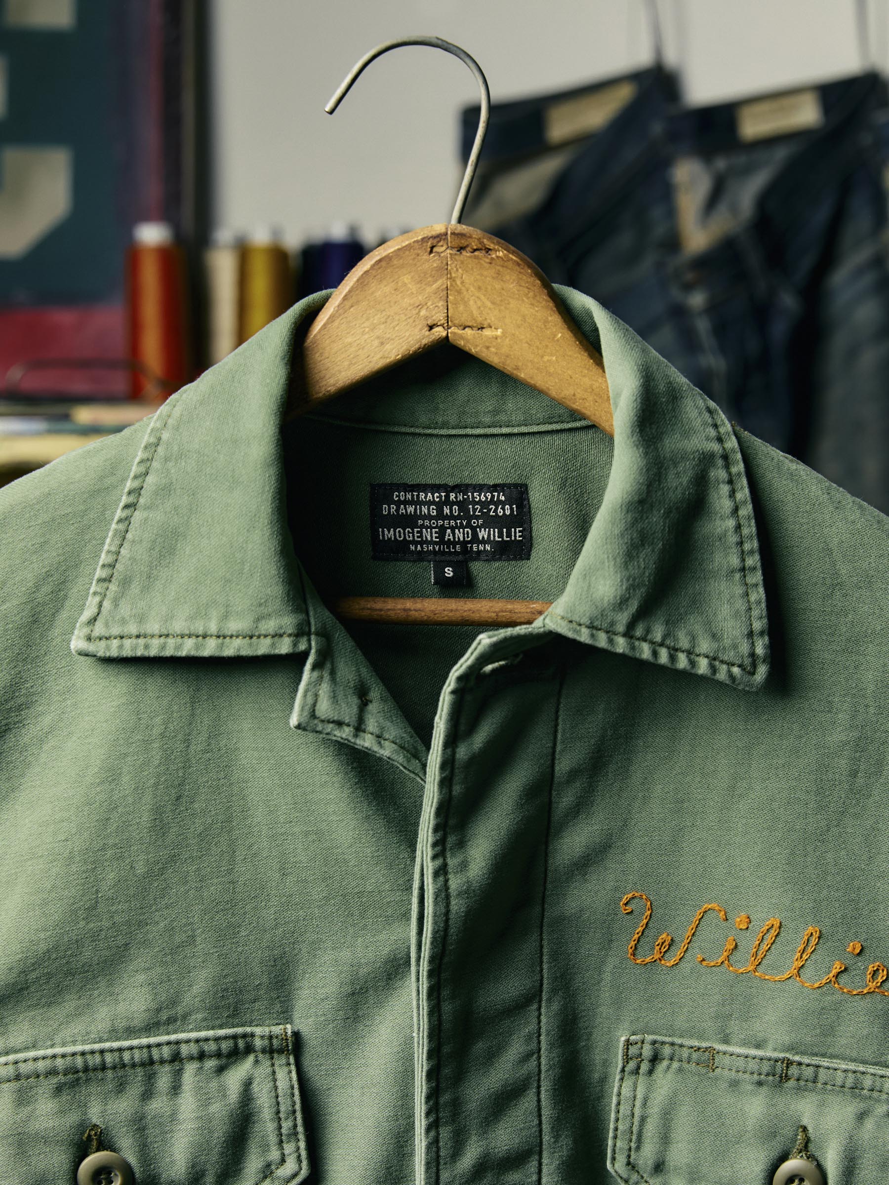military shirt jacket in fatigue green – imogene + willie